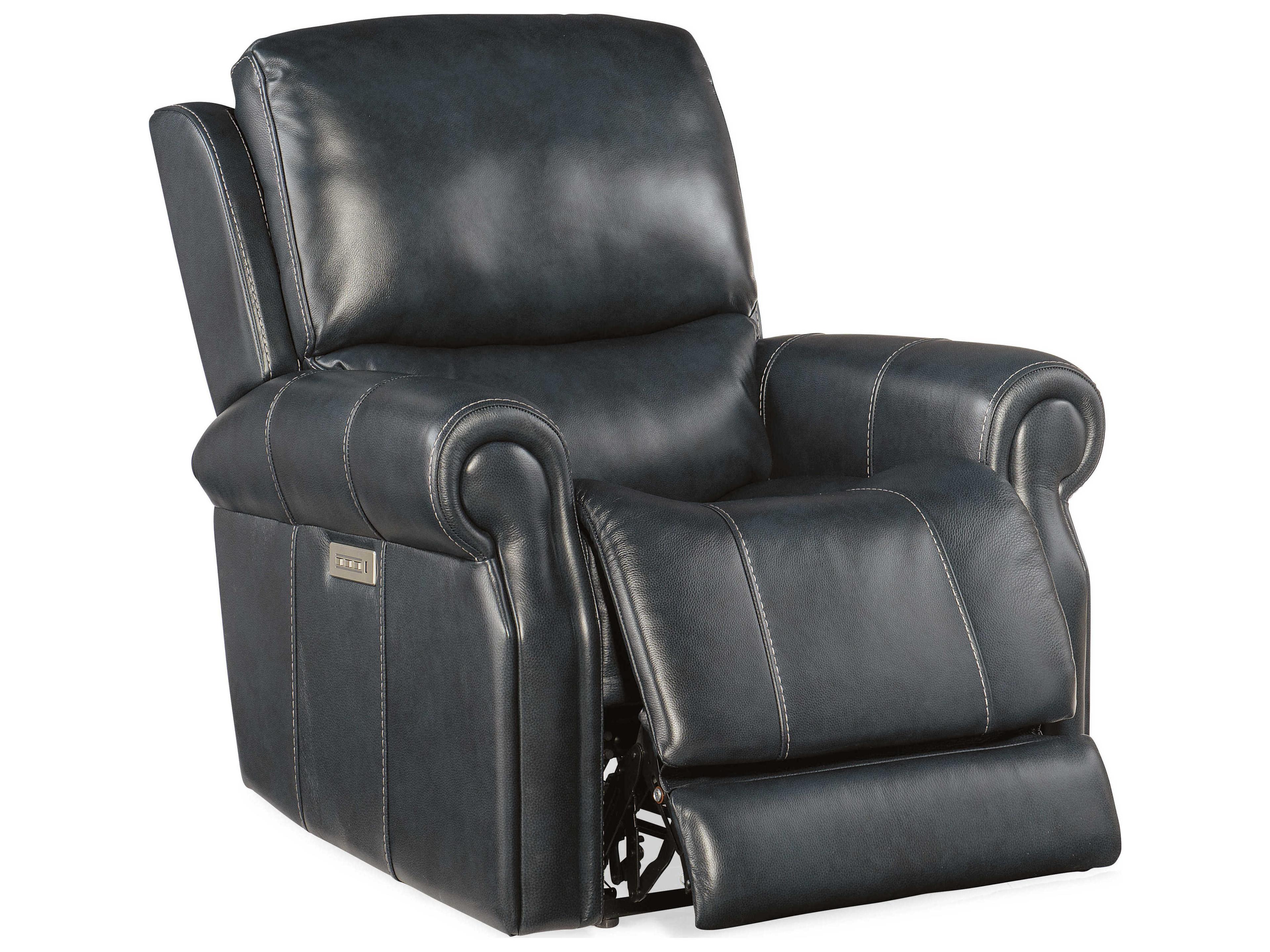 Hooker Furniture Eisley Power Sorrento Night Seas Black Leather Recliner with Headrest and Lumbar