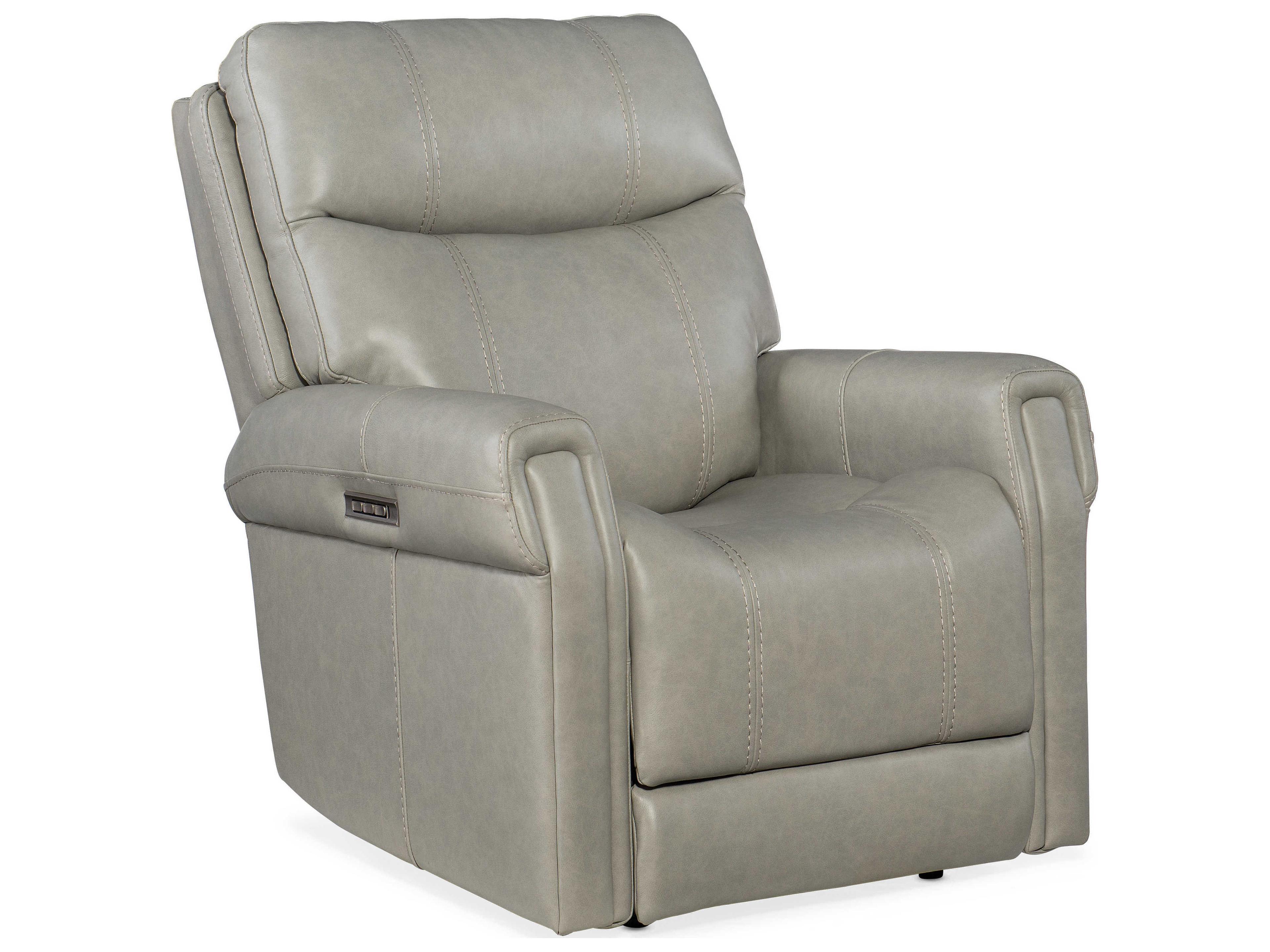 Carroll Power Milton Fog Gray Leather Recliner with Headrest and Lumbar