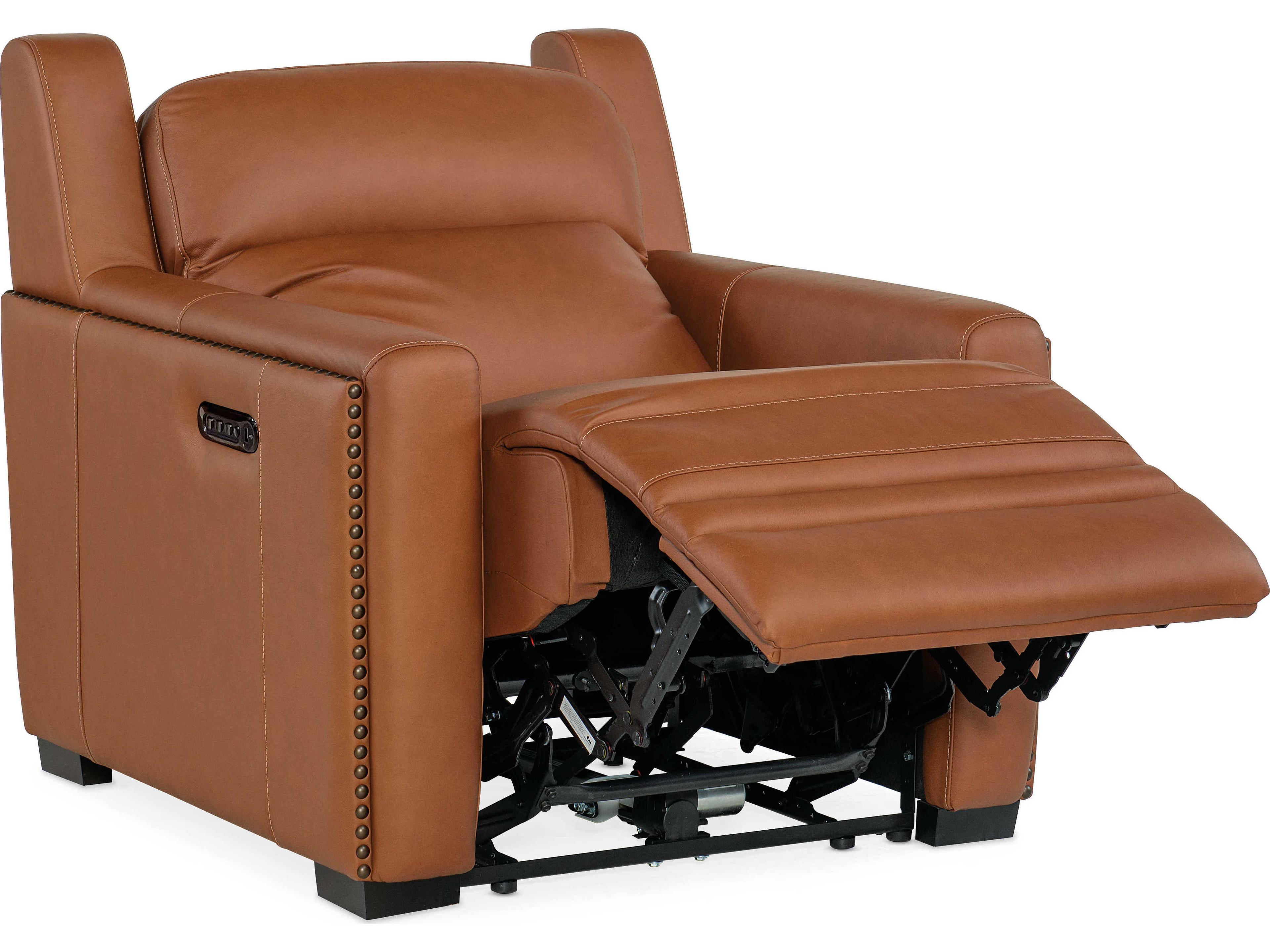 Hooker Furniture McKinley Power Candid Spice Dark Wood Brown Leather Recliner with Headrest & Lumbar