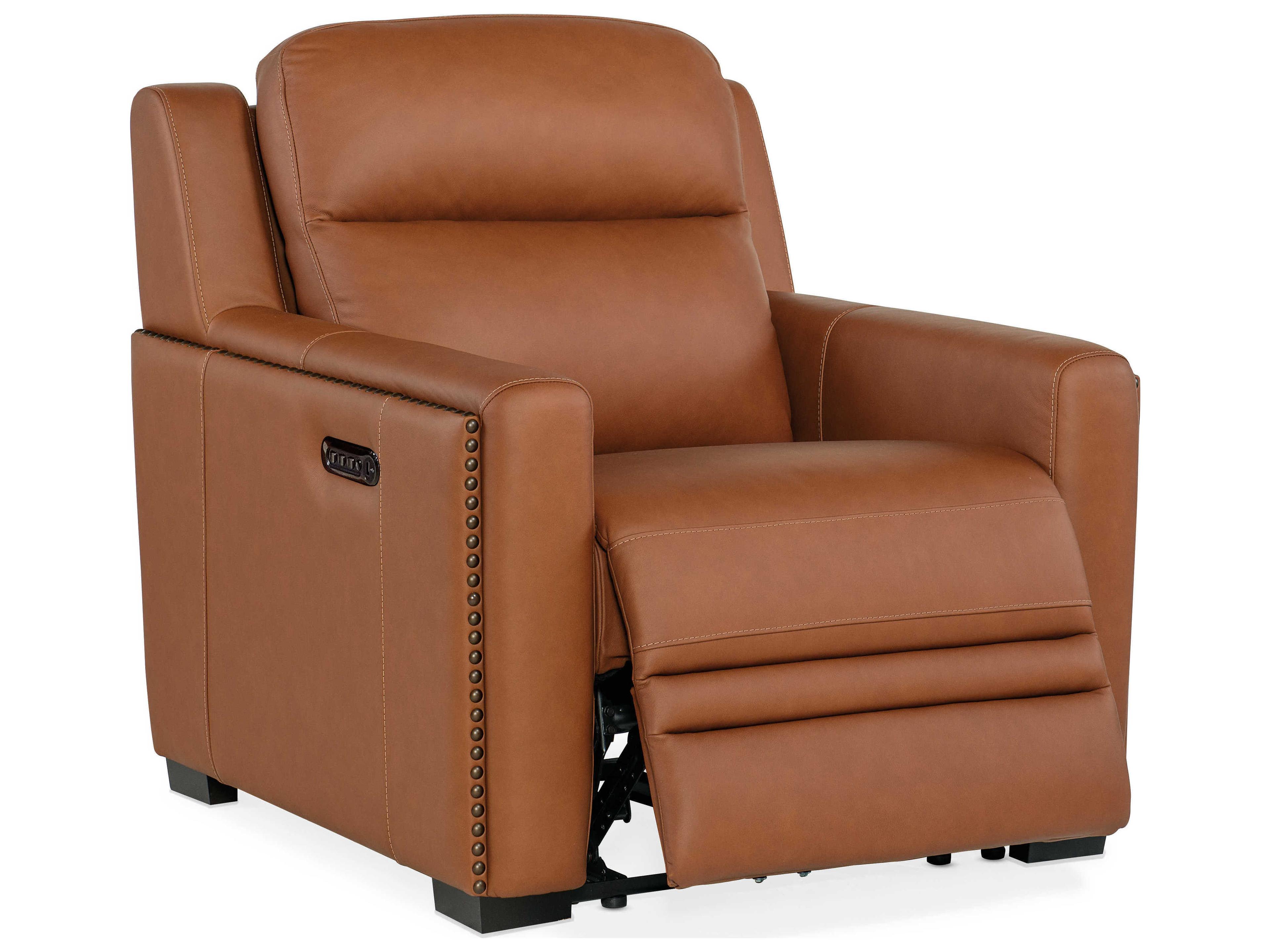 Hooker Furniture McKinley Power Candid Spice Dark Wood Brown Leather Recliner with Headrest & Lumbar