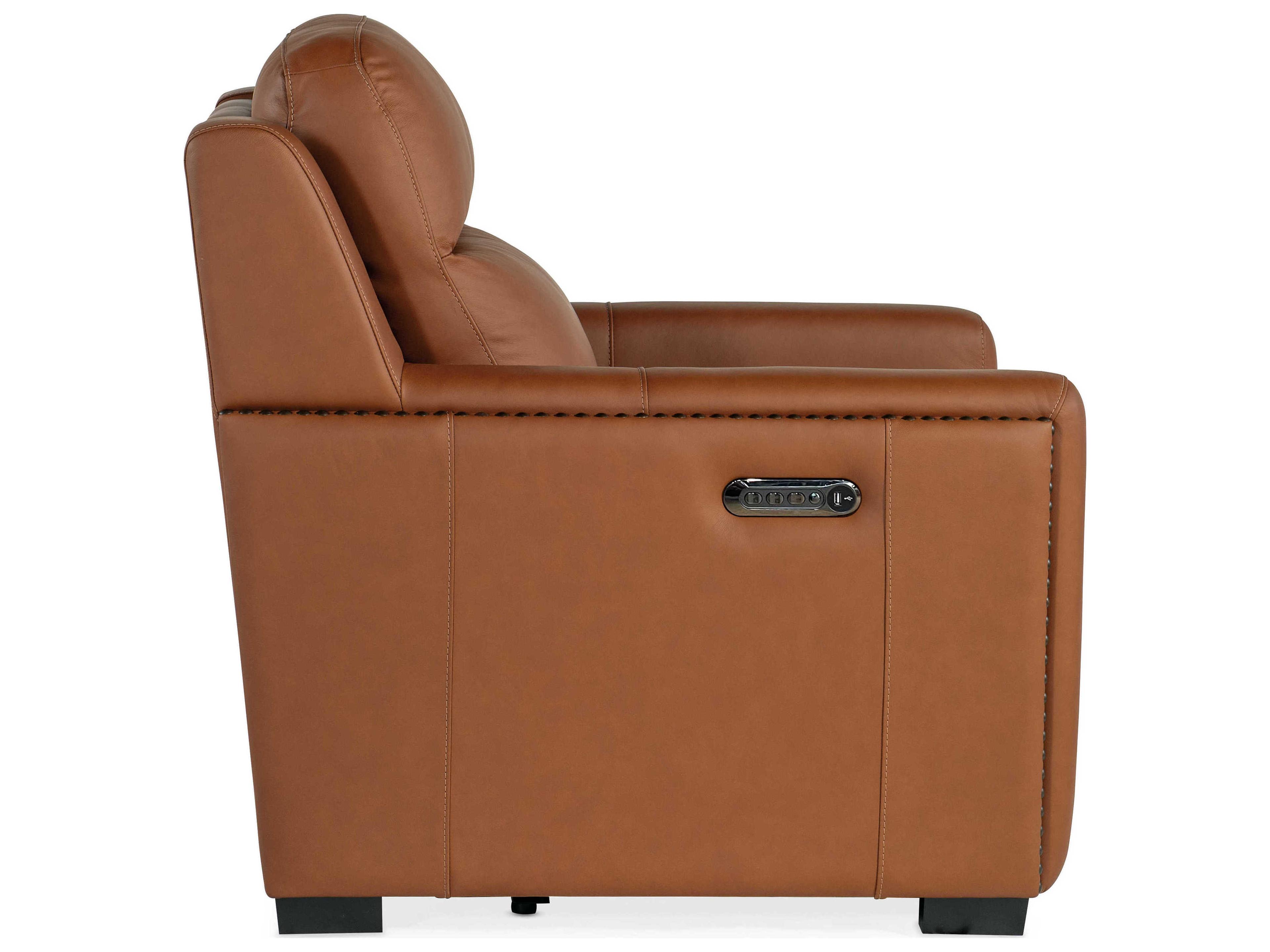 Hooker Furniture McKinley Power Candid Spice Dark Wood Brown Leather Recliner with Headrest & Lumbar