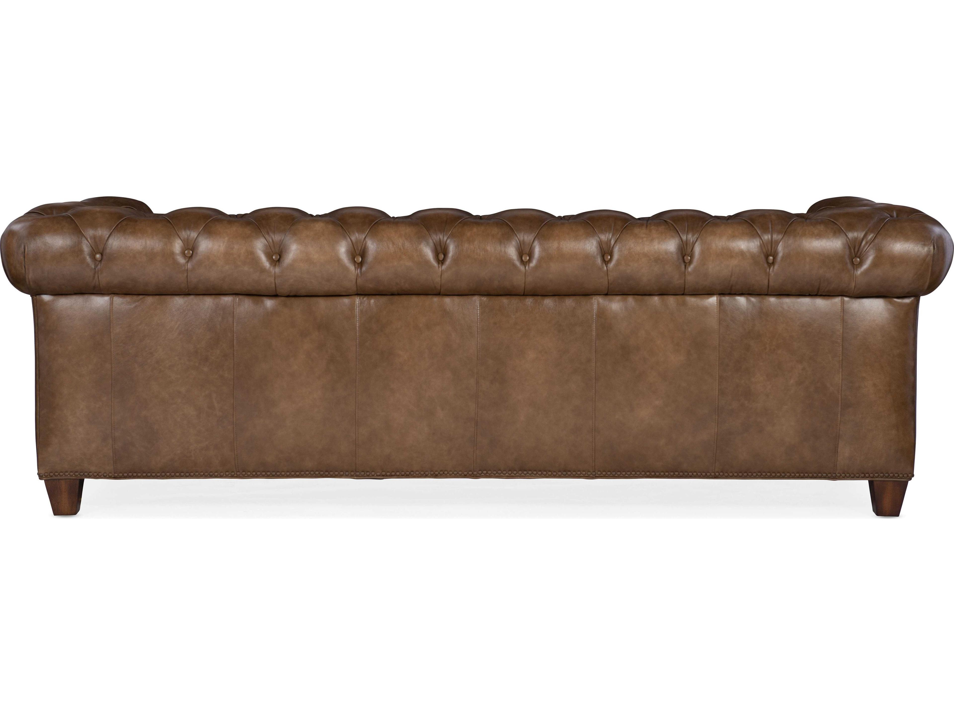 Hooker Furniture Chester Tufted Tianran Nature Dark Wood Brown Leather Sofa