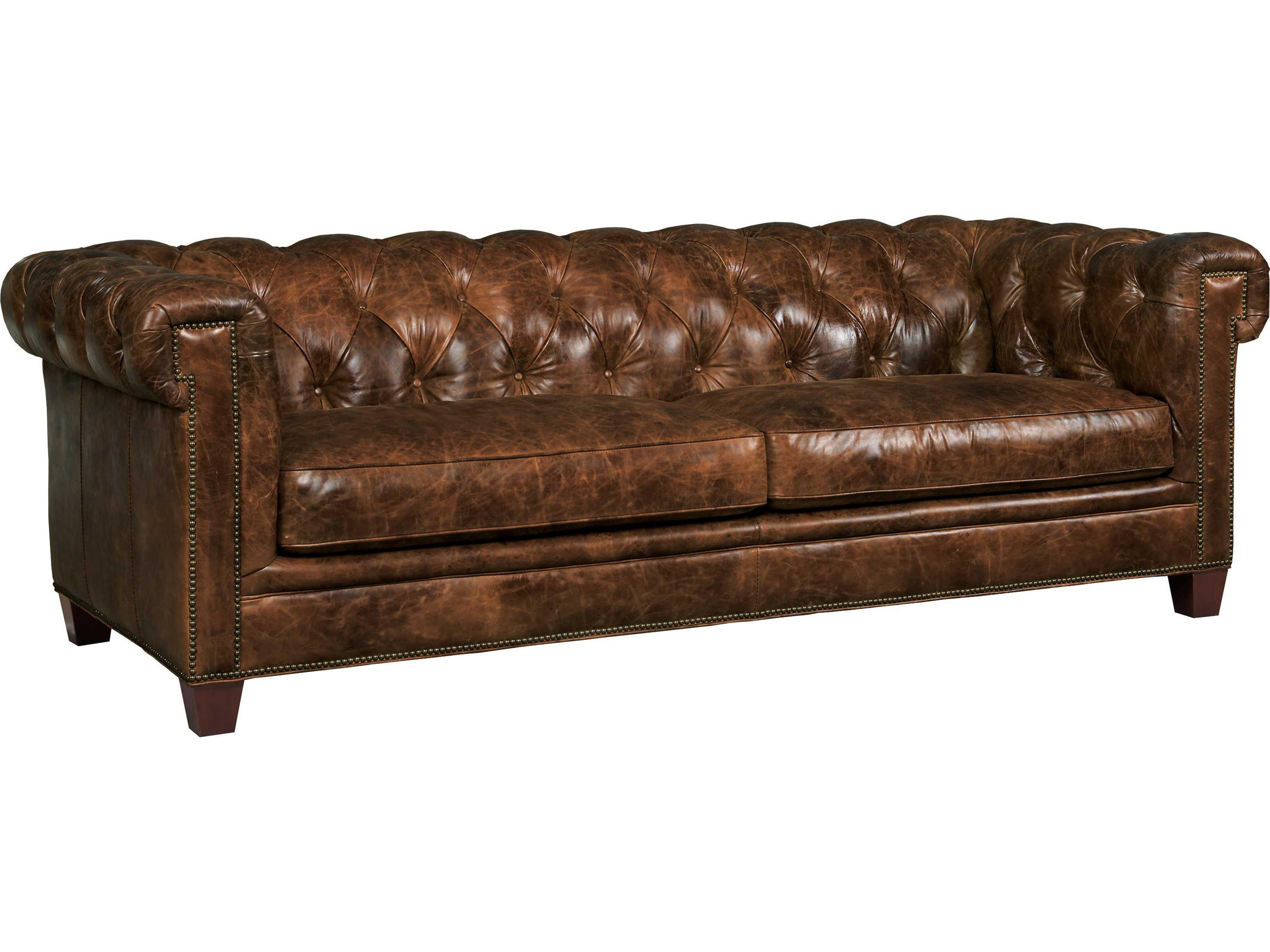 Malawi Tonga Dark Wood Brown Leather Sofa