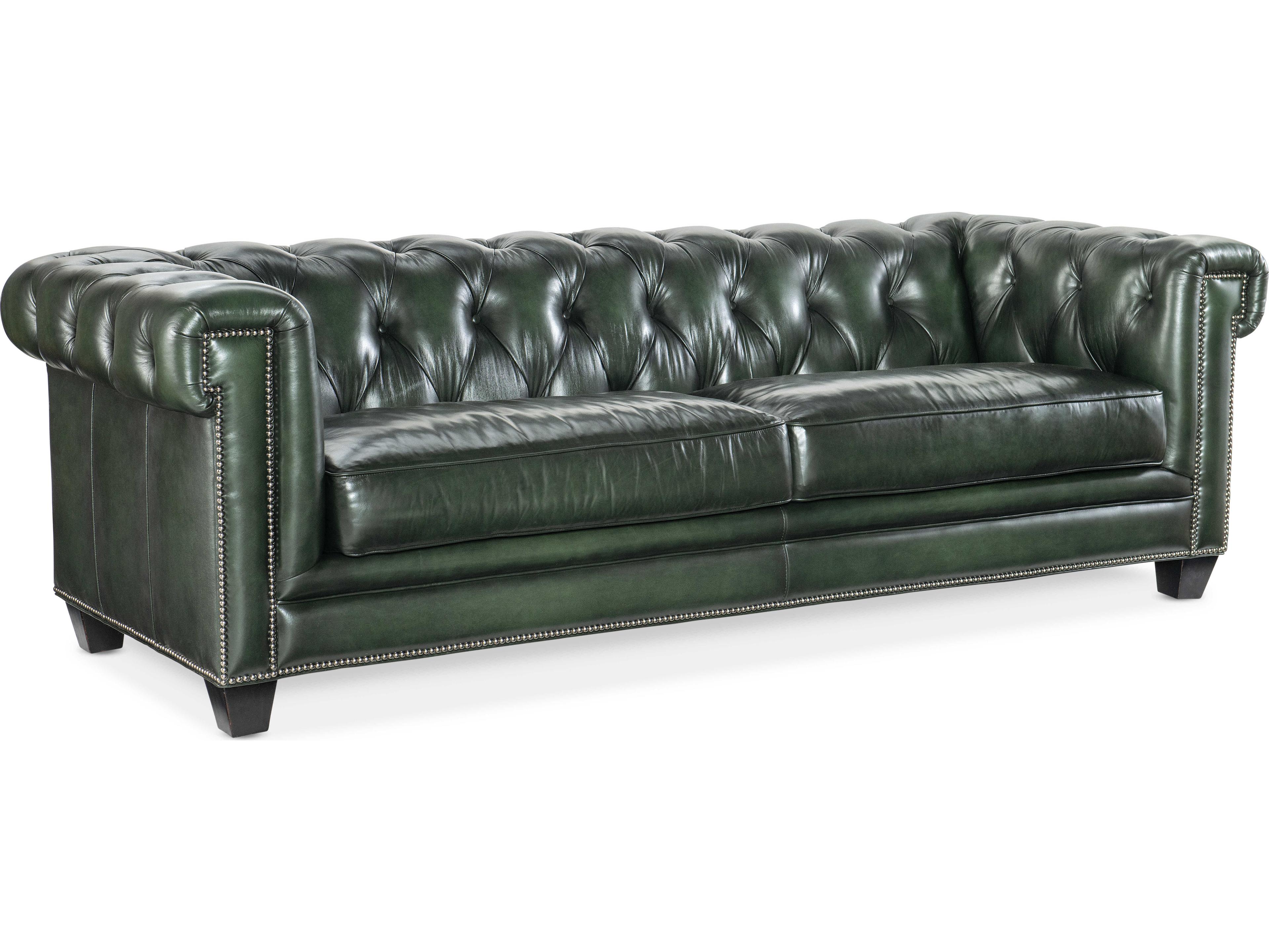 Charleston Tufted Sarzana Portal Black Green Leather Sofa