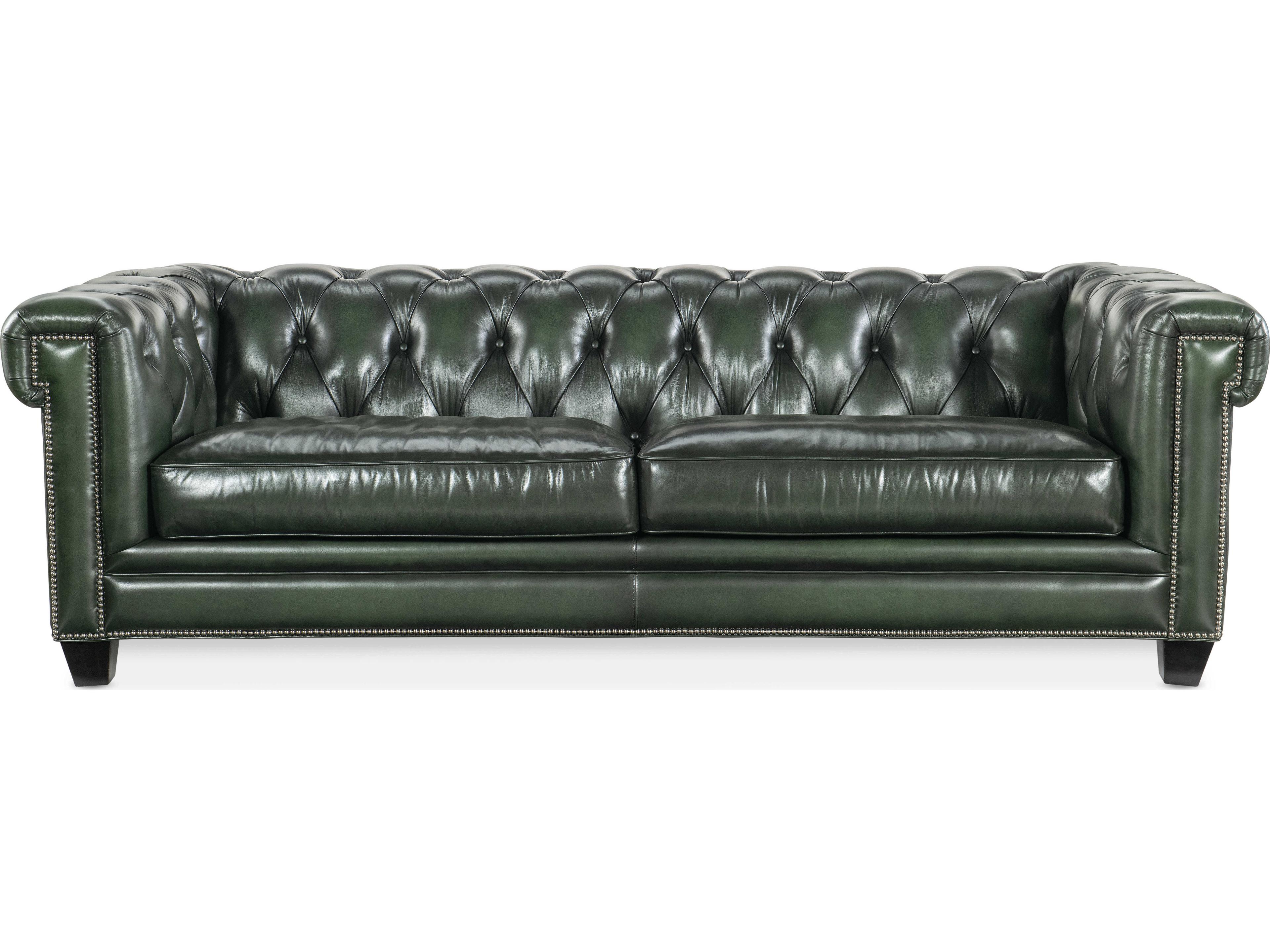 Hooker Furniture Charleston Tufted Sarzana Portal Black Green Leather Sofa