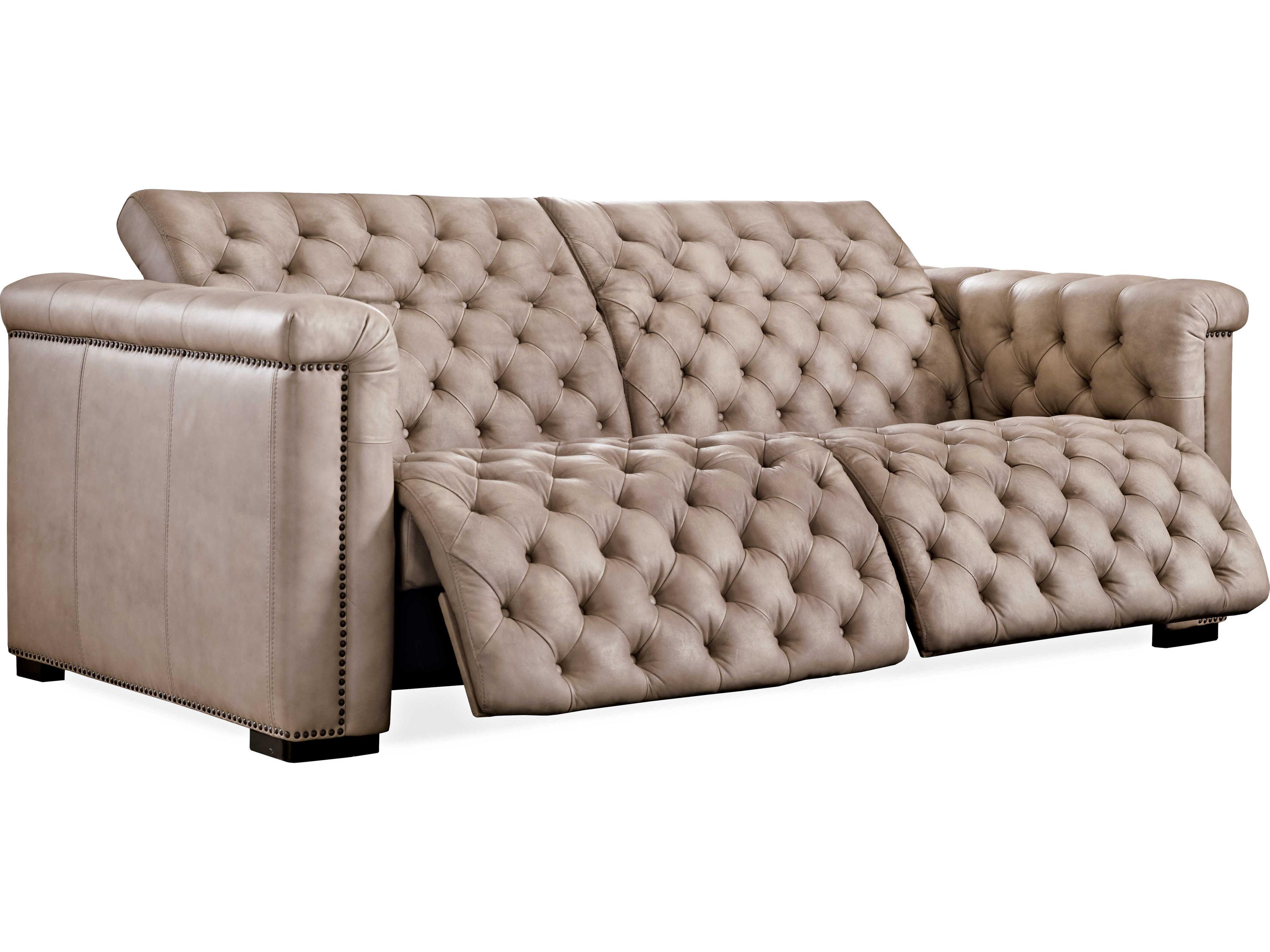 Hooker Furniture Savion Tufted Giovanni Taupe Beige Leather Sofa
