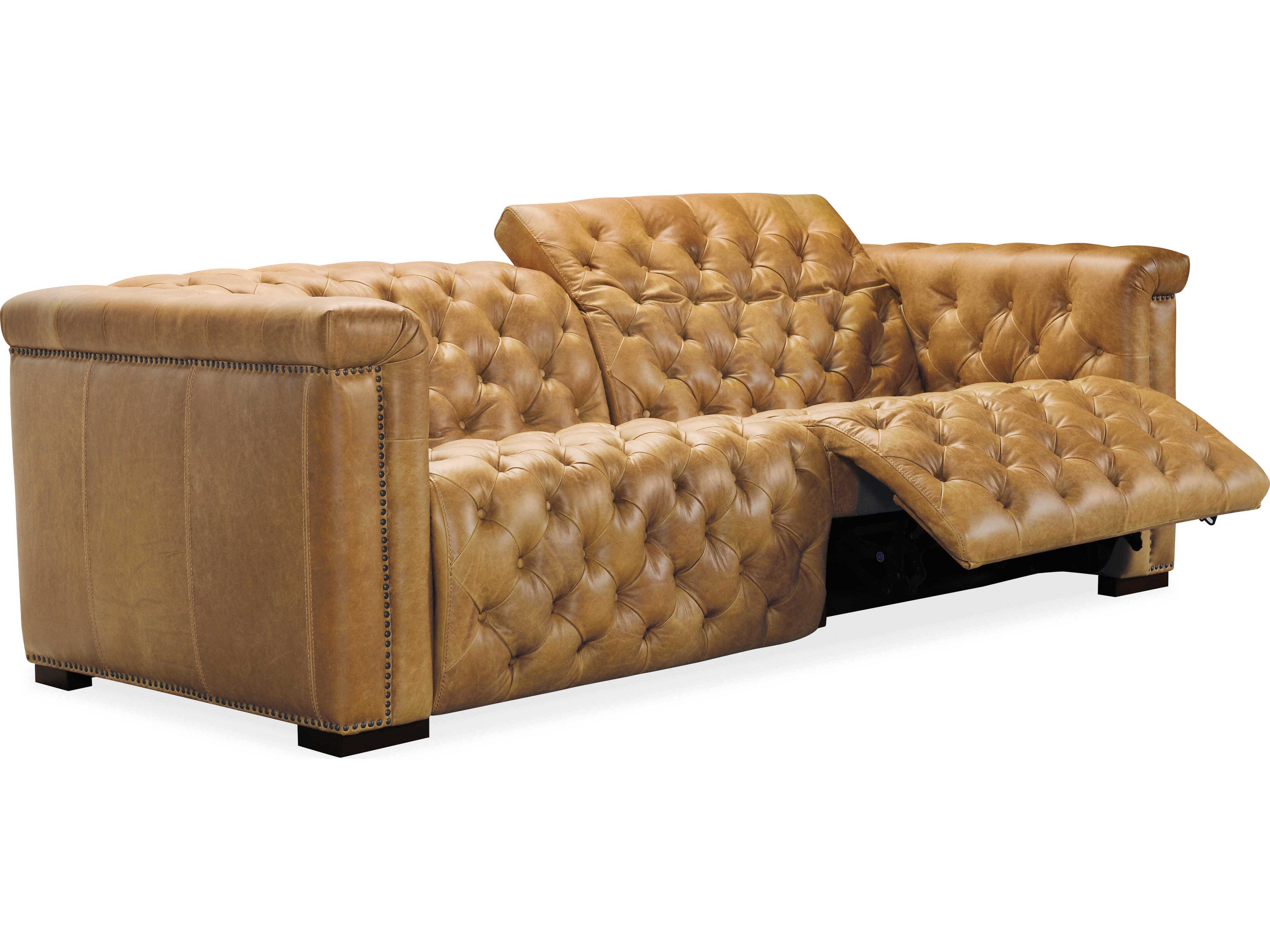 Hooker Furniture Savion Tufted Saddlebag Coin Brown Leather Sofa