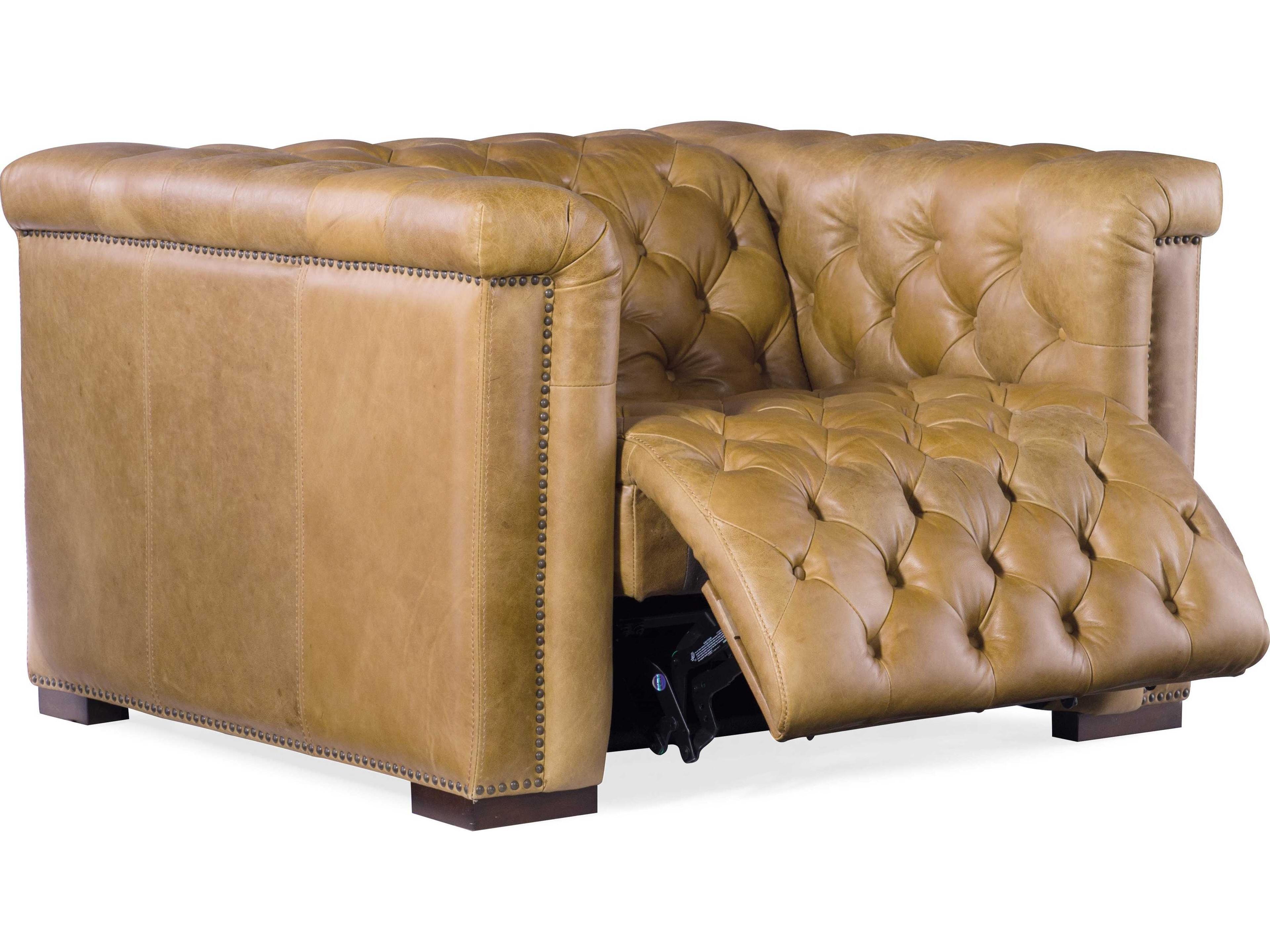 Hooker Furniture Savion Power Motion Dark Wood Brown Leather Recliner