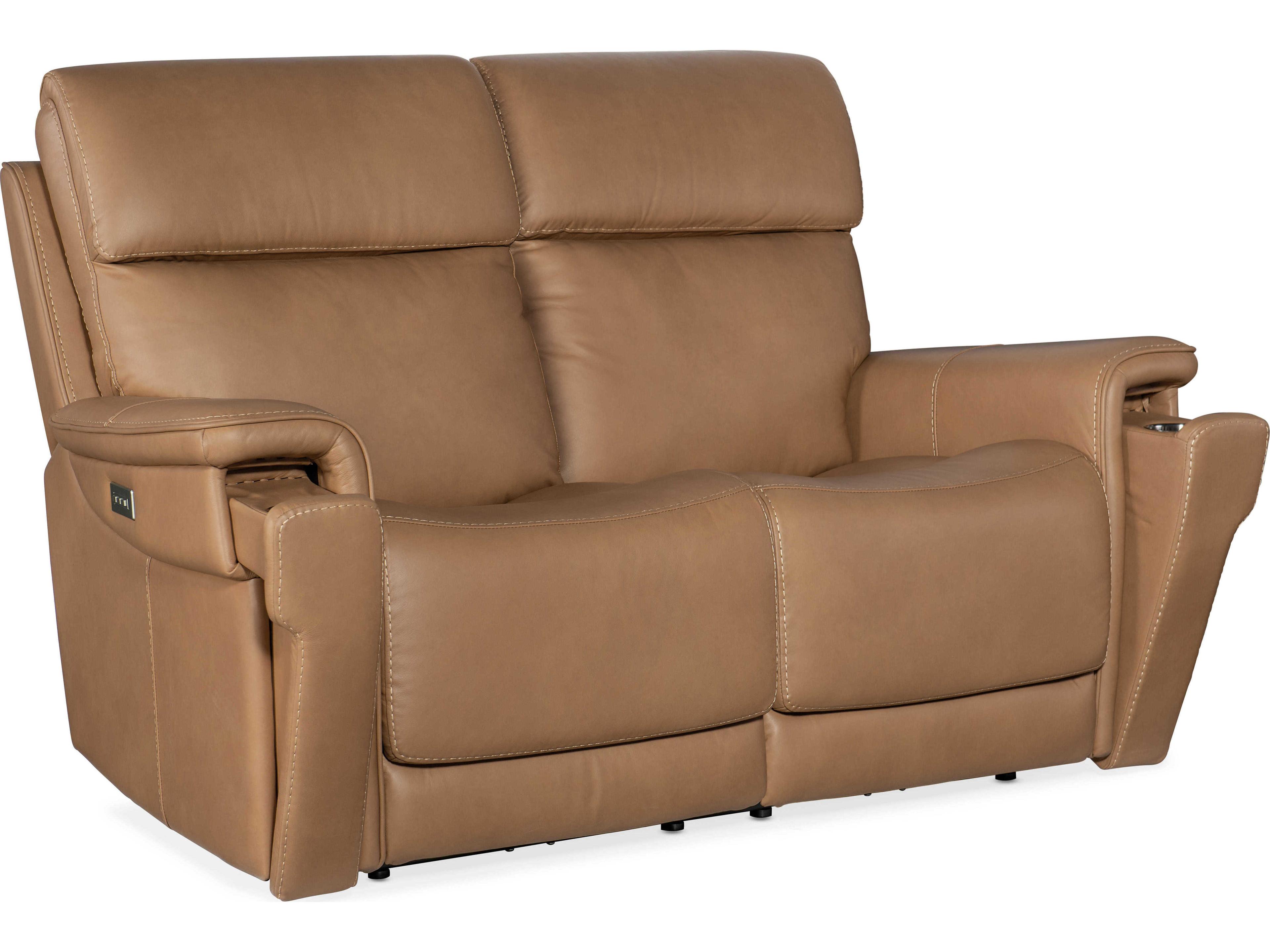Hooker Furniture Lyra Zero Gravity Power Sahara Sandalwood Brown Leather Loveseat with Headrest