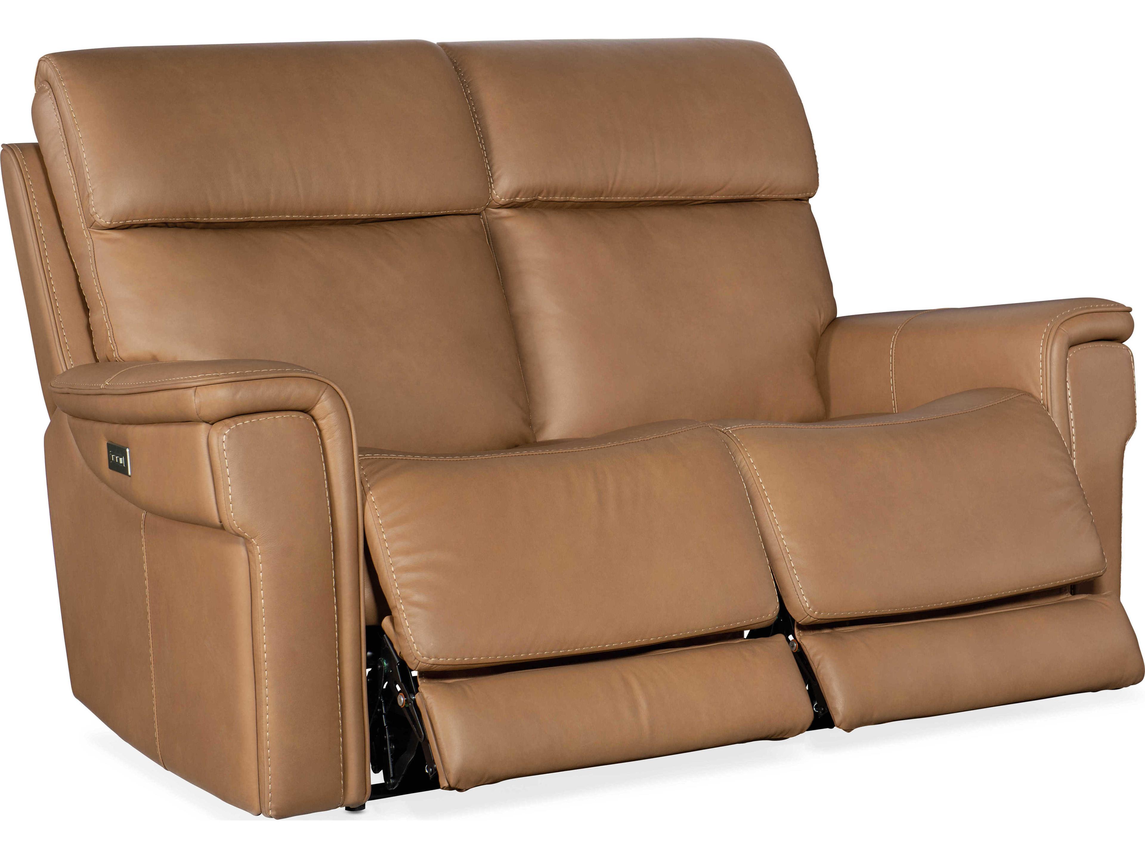Hooker Furniture Lyra Zero Gravity Power Sahara Sandalwood Brown Leather Loveseat with Headrest
