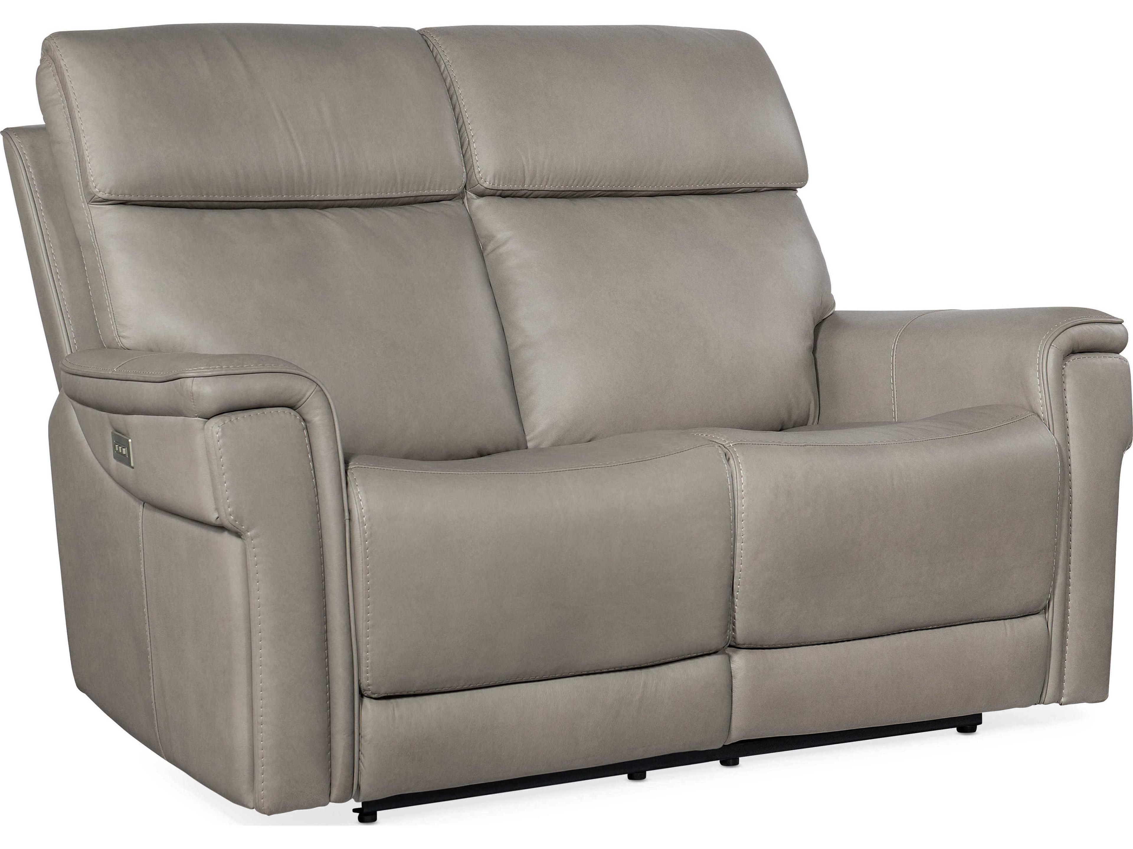 Lyra Zero Gravity Power Sahara Ash Gray Leather Loveseat with Headrest