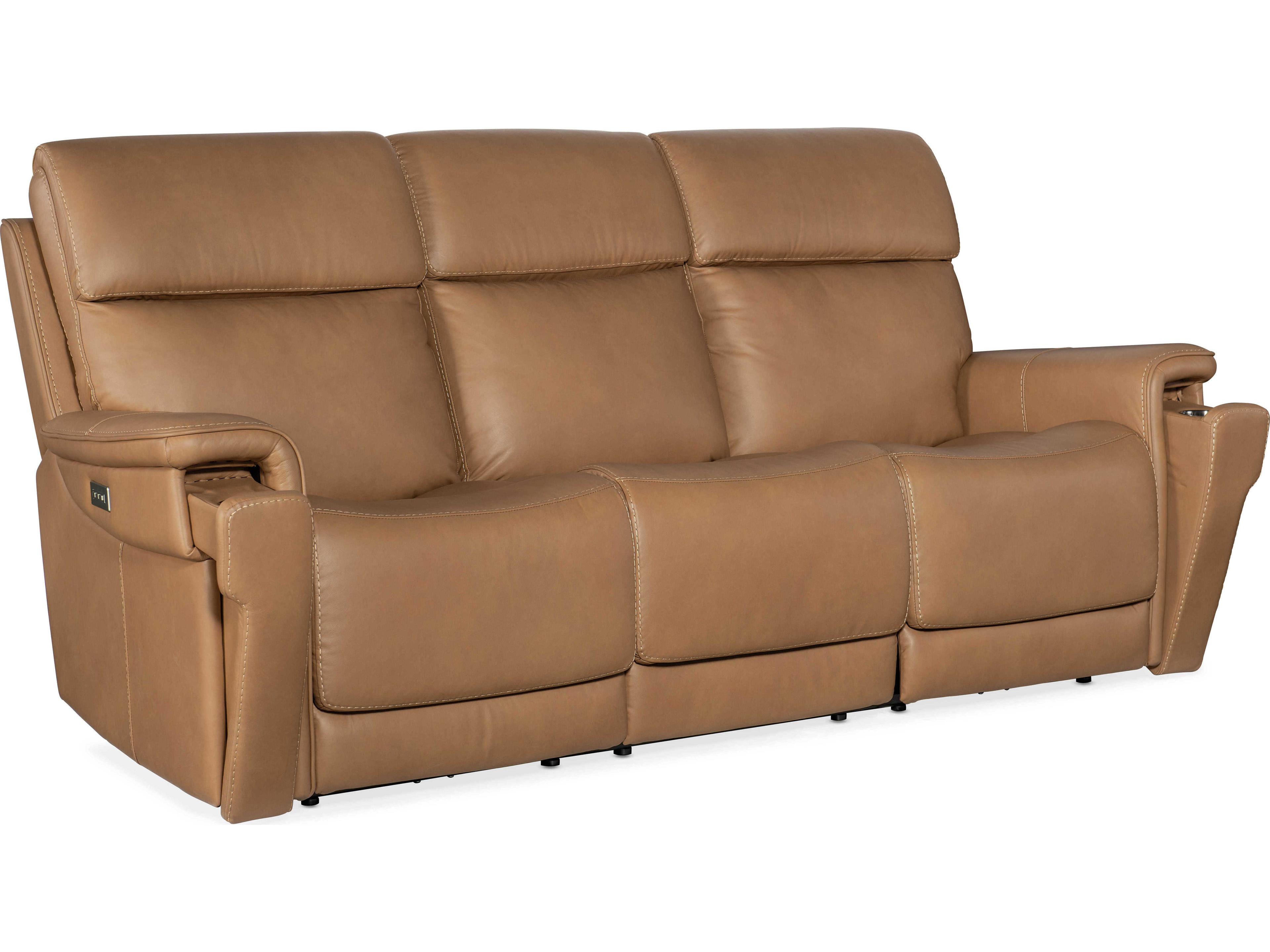 Hooker Furniture Lyra Zero Gravity Power Sahara Sandalwood Brown Leather Sofa with Headrest