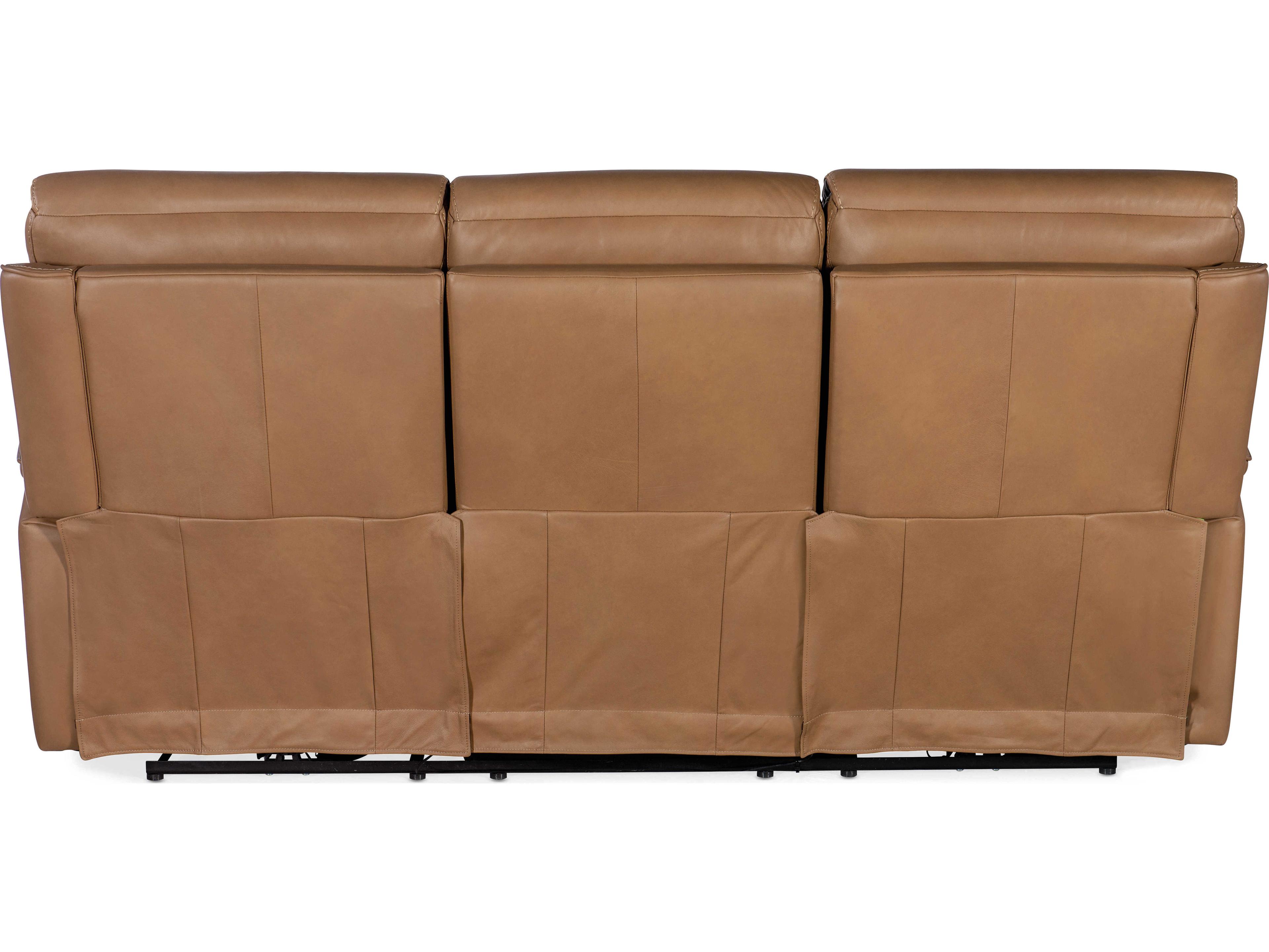 Hooker Furniture Lyra Zero Gravity Power Sahara Sandalwood Brown Leather Sofa with Headrest