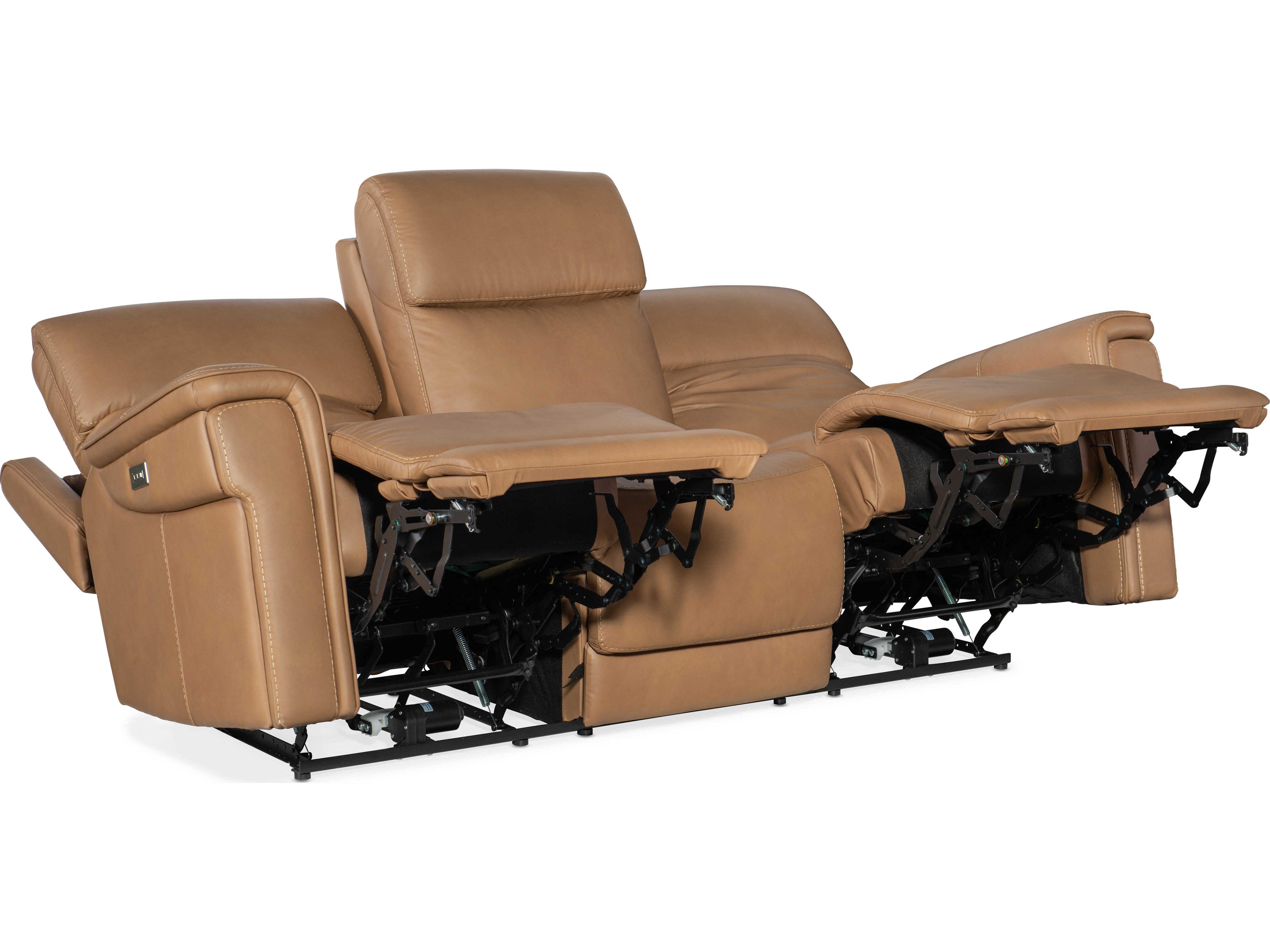 Hooker Furniture Lyra Zero Gravity Power Sahara Sandalwood Brown Leather Sofa with Headrest