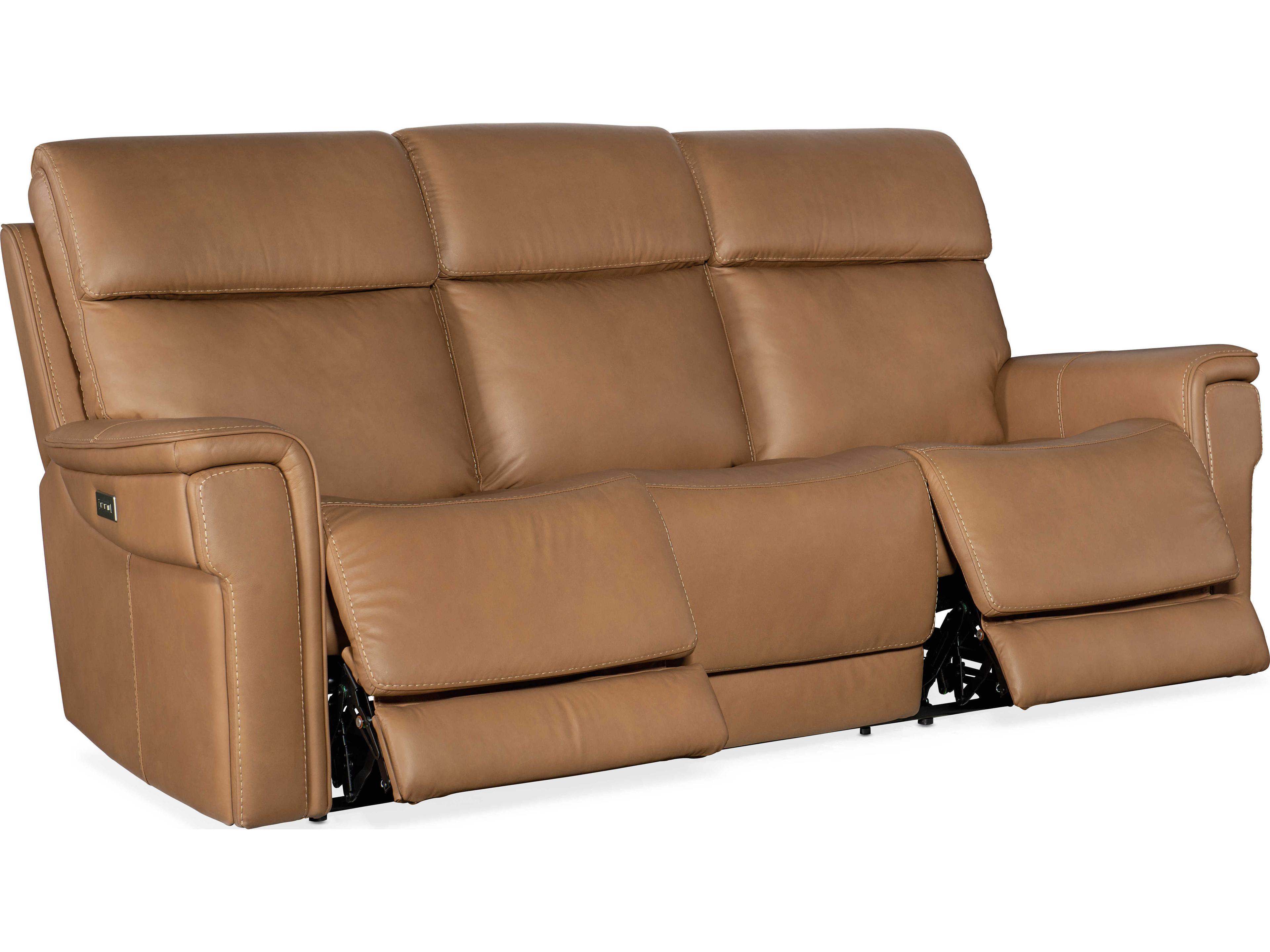 Hooker Furniture Lyra Zero Gravity Power Sahara Sandalwood Brown Leather Sofa with Headrest