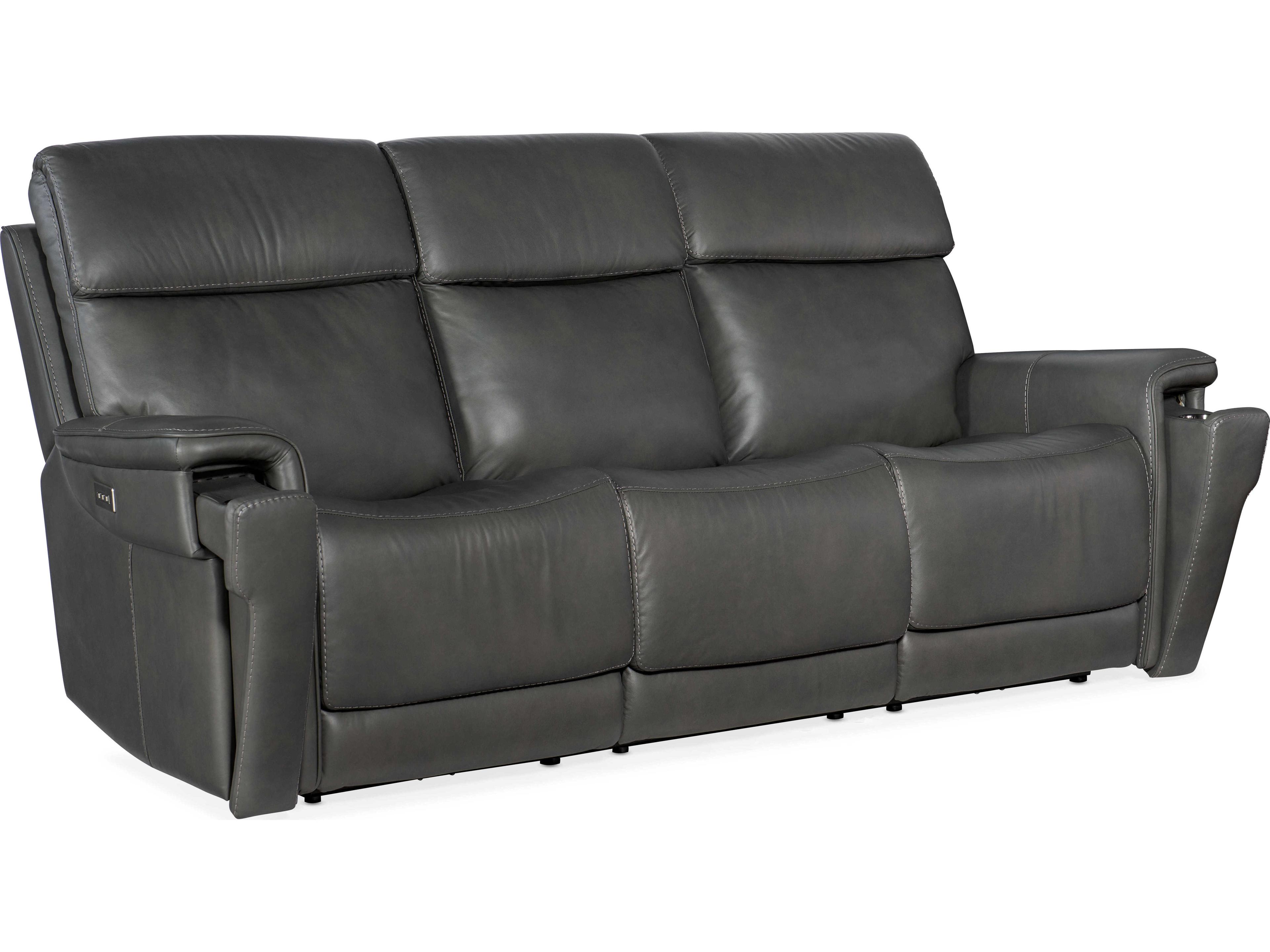 Hooker Furniture Lyra Zero Gravity Power Sahara Dorian Gray Leather Sofa with Headrest