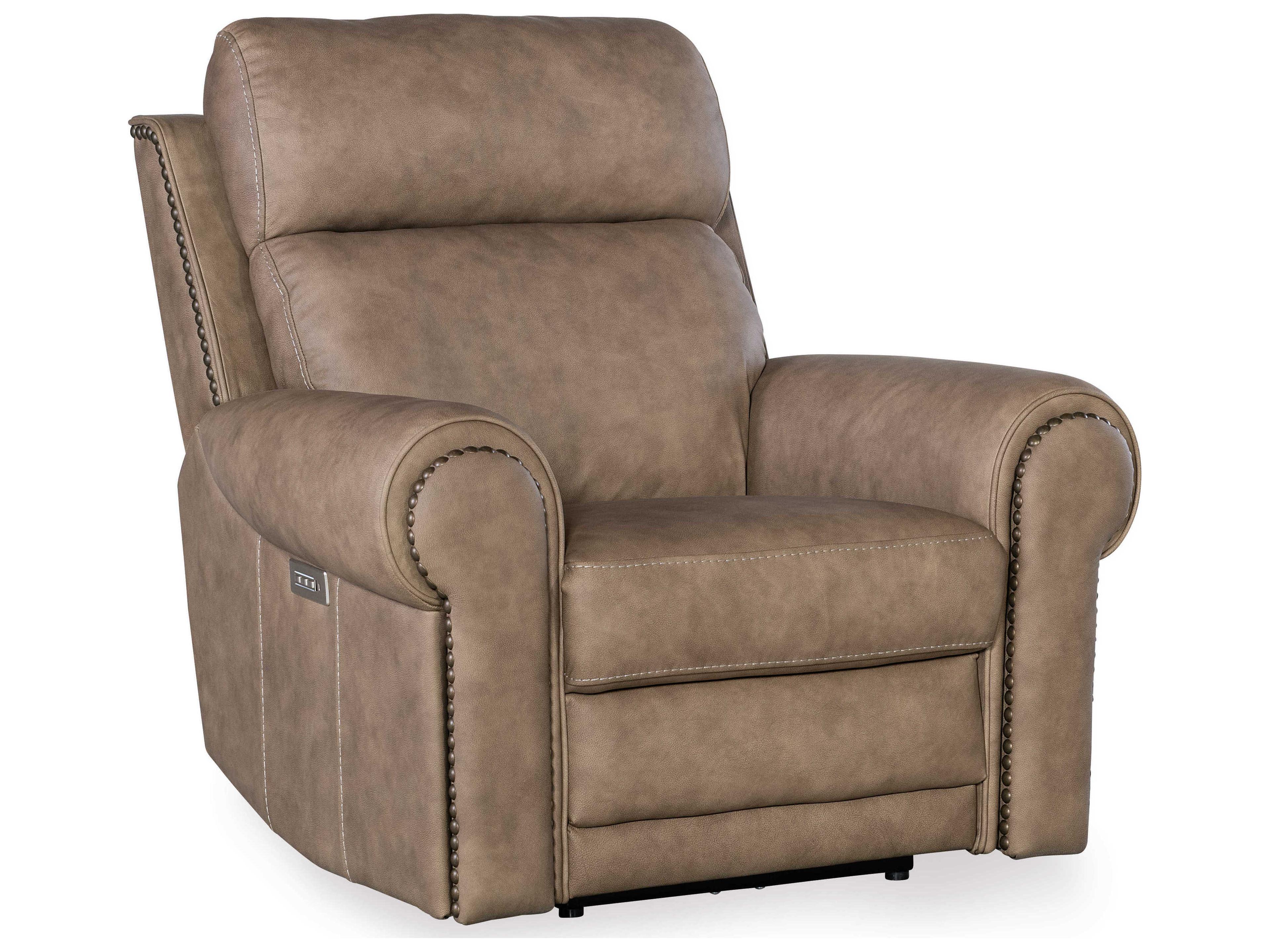 Hooker Furniture Duncan Power Kalahari Camel Brown Leather Recliner with Headrest & Lumbar