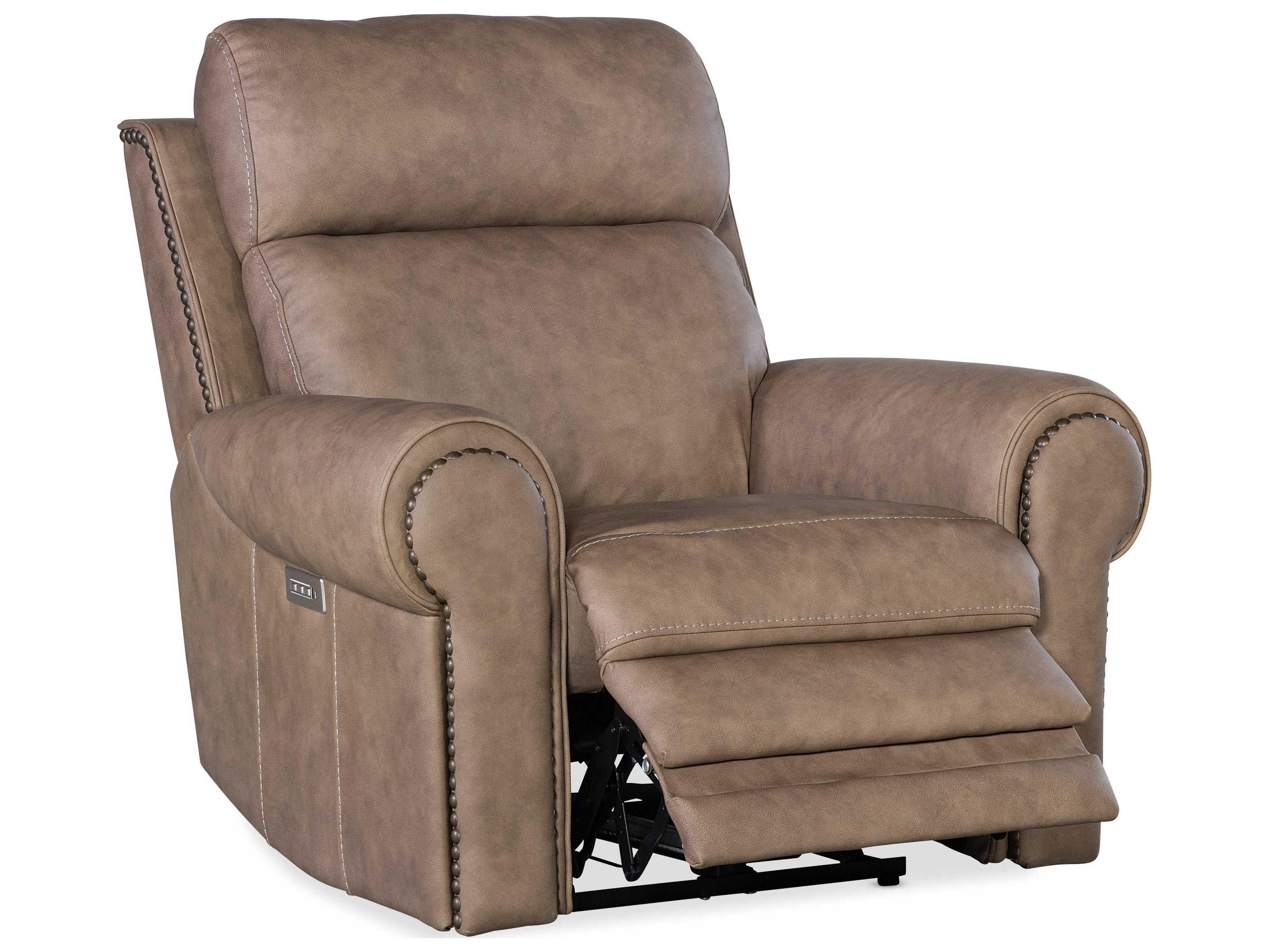 Hooker Furniture Duncan Power Kalahari Camel Brown Leather Recliner with Headrest & Lumbar