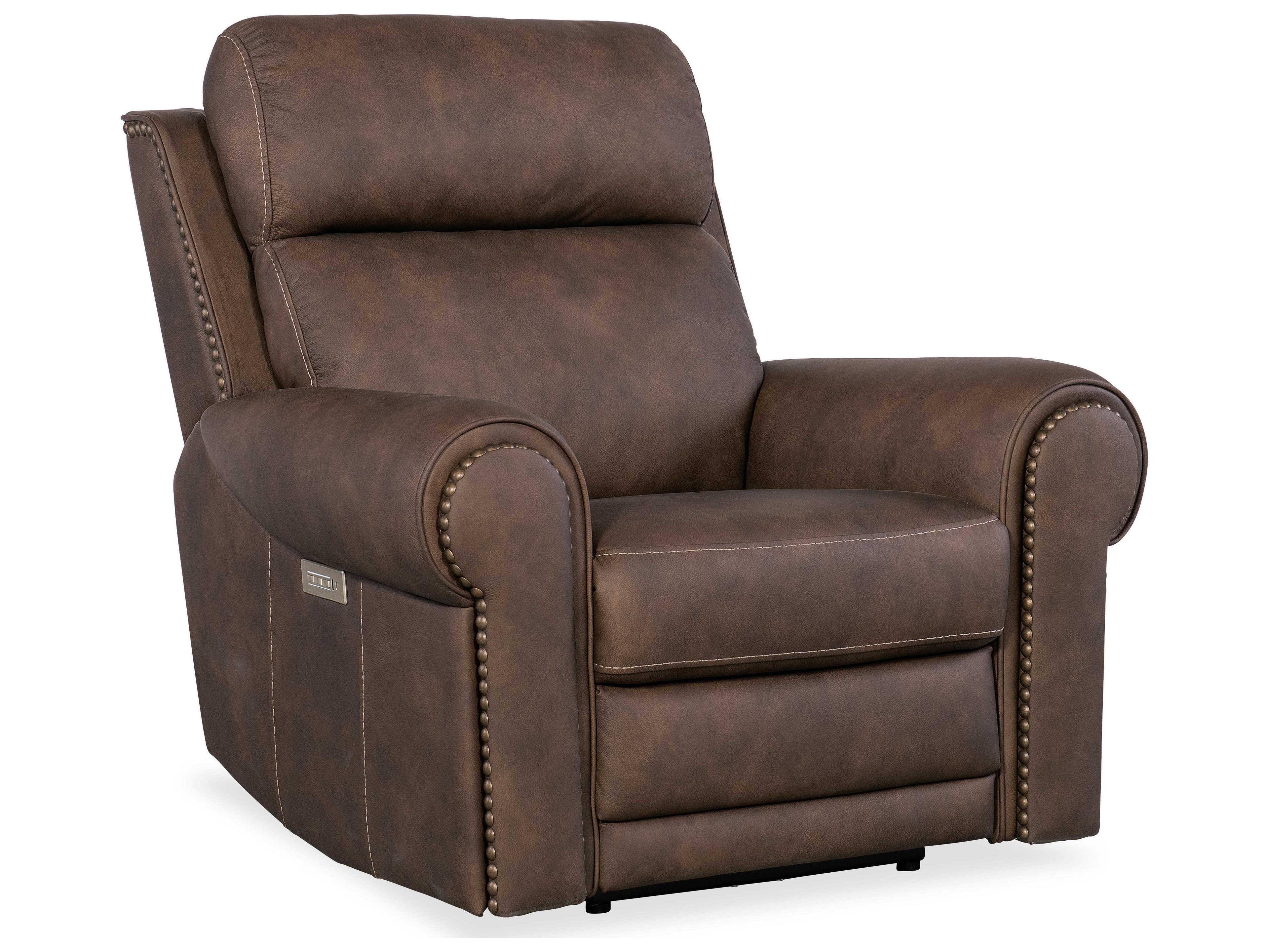 Duncan Power Kalahari Bark Brown Leather Recliner with Headrest & Lumbar