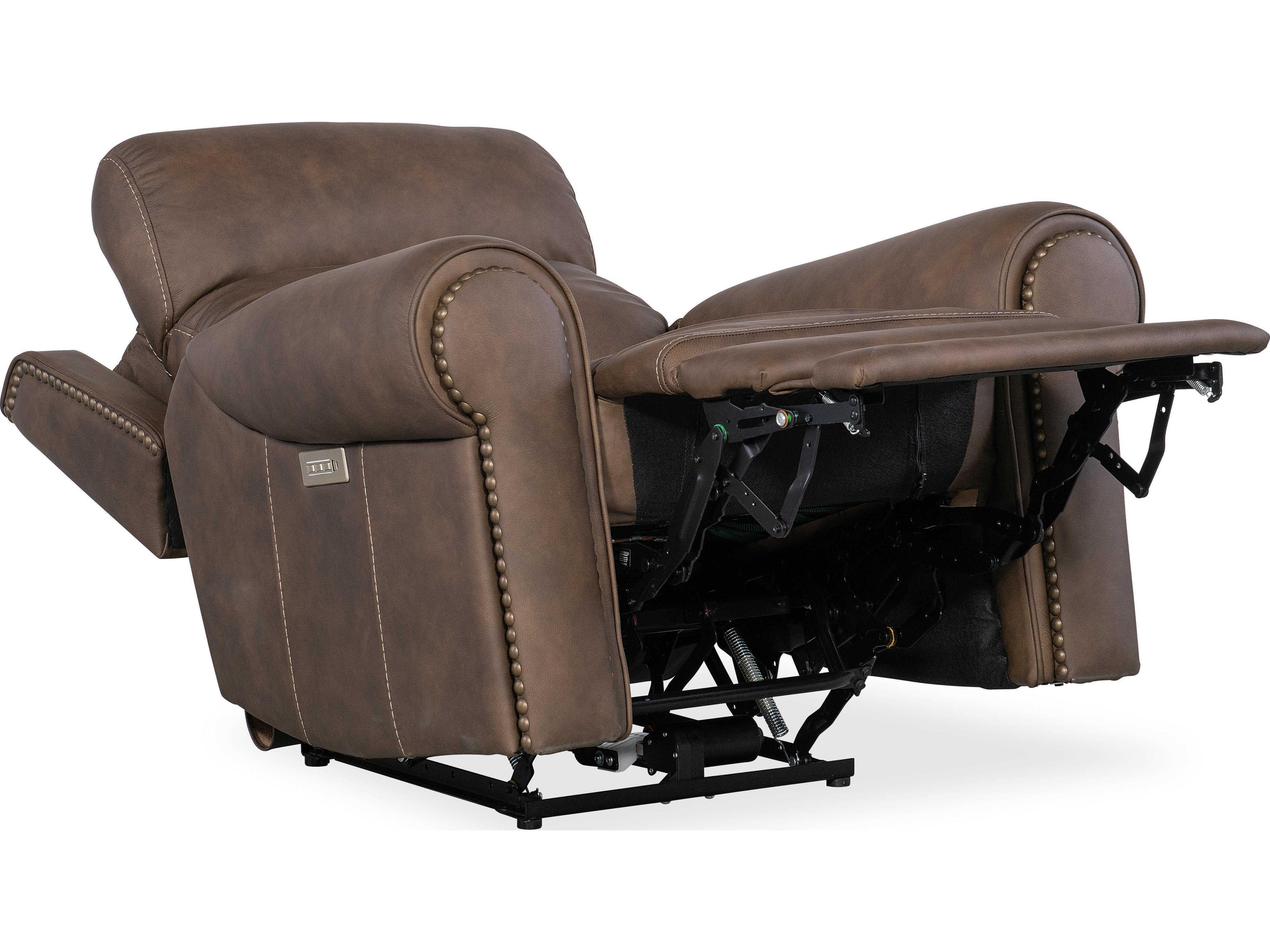 Hooker Furniture Duncan Power Kalahari Bark Brown Leather Recliner with Headrest & Lumbar