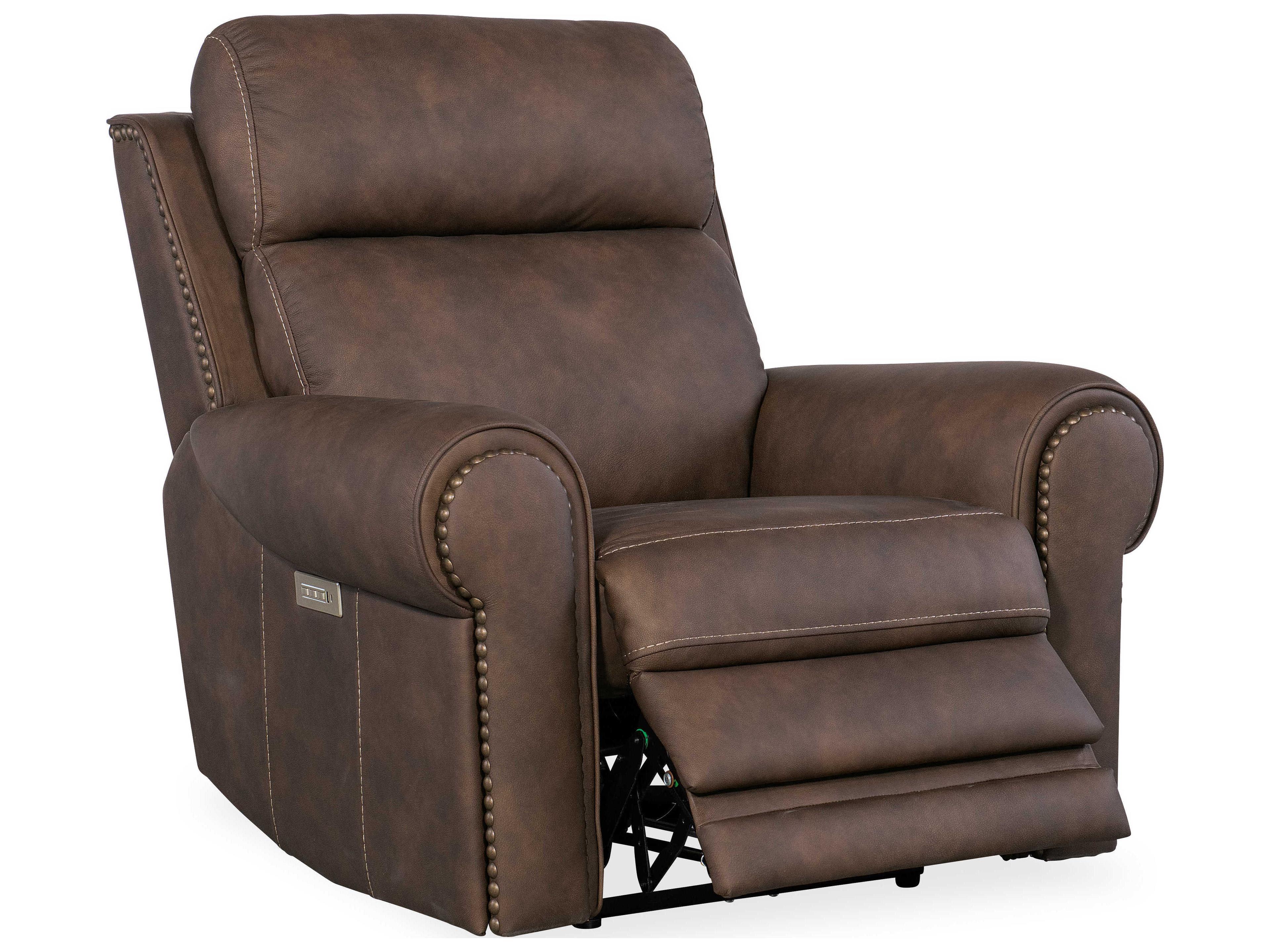 Hooker Furniture Duncan Power Kalahari Bark Brown Leather Recliner with Headrest & Lumbar