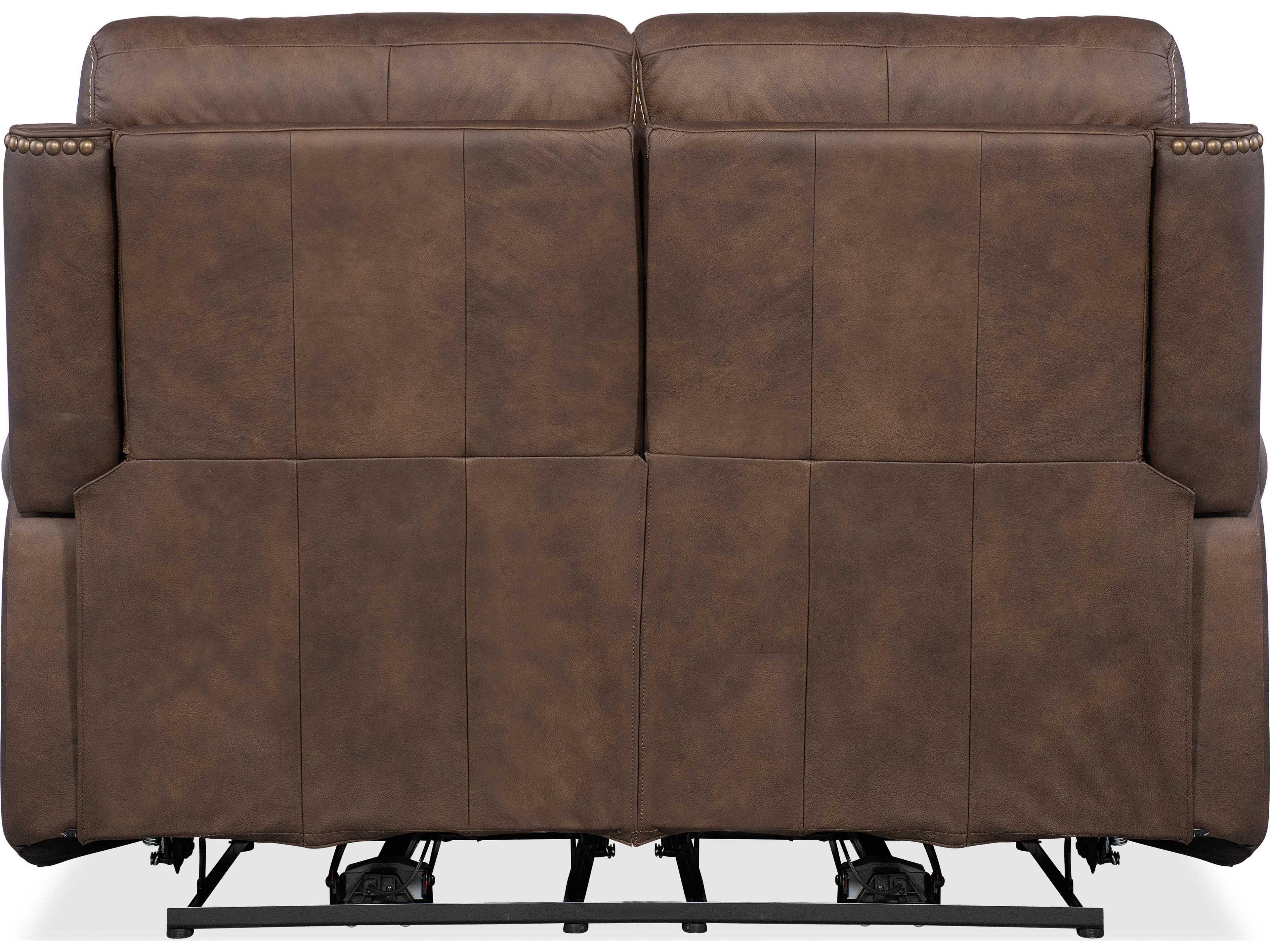 Hooker Furniture Duncan Power Kalahari Bark Brown Leather Loveseat with Headrest & Lumbar