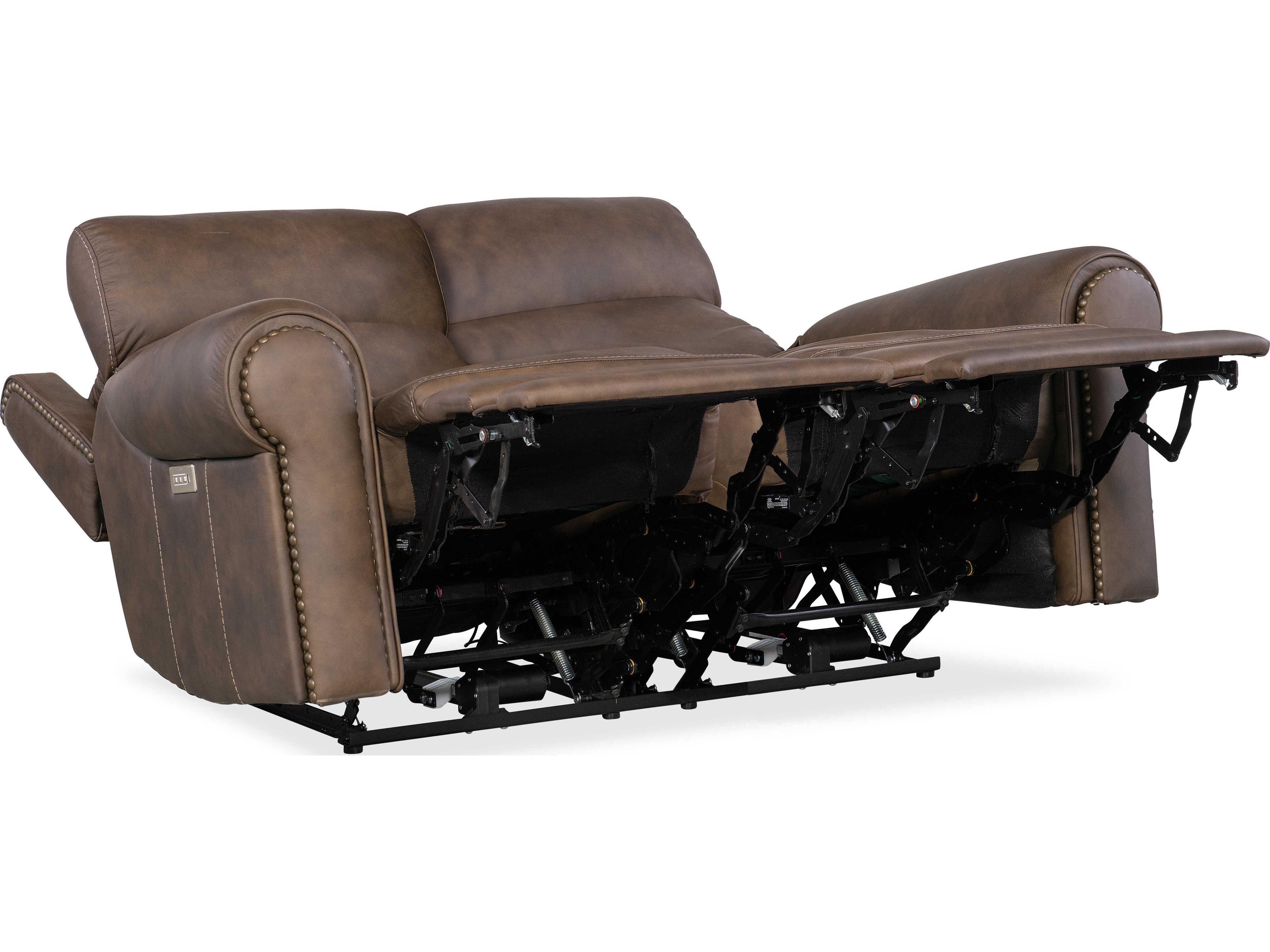 Hooker Furniture Duncan Power Kalahari Bark Brown Leather Loveseat with Headrest & Lumbar