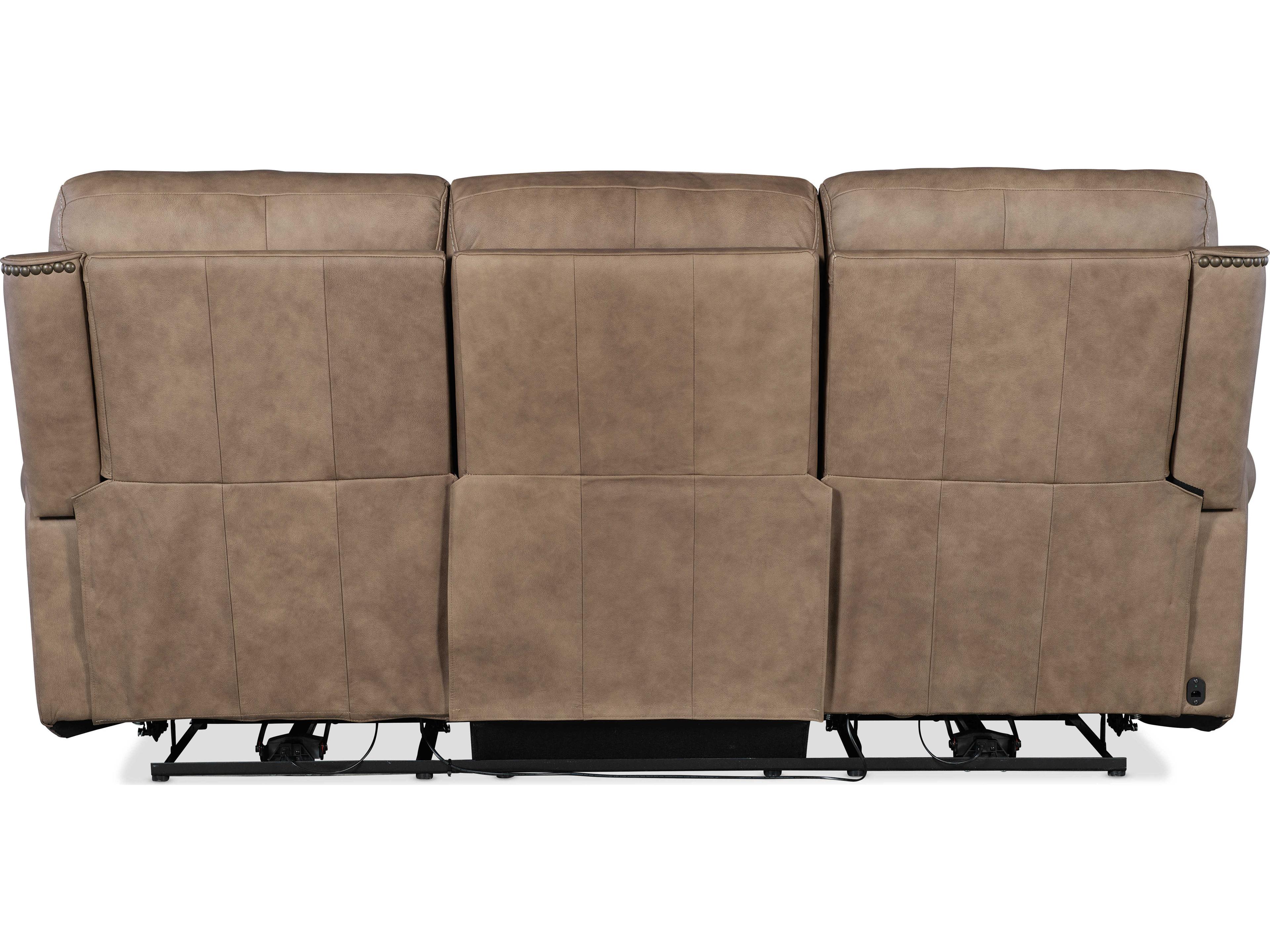 Hooker Furniture Duncan Power Kalahari Camel Brown Leather Sofa with Headrest & Lumbar