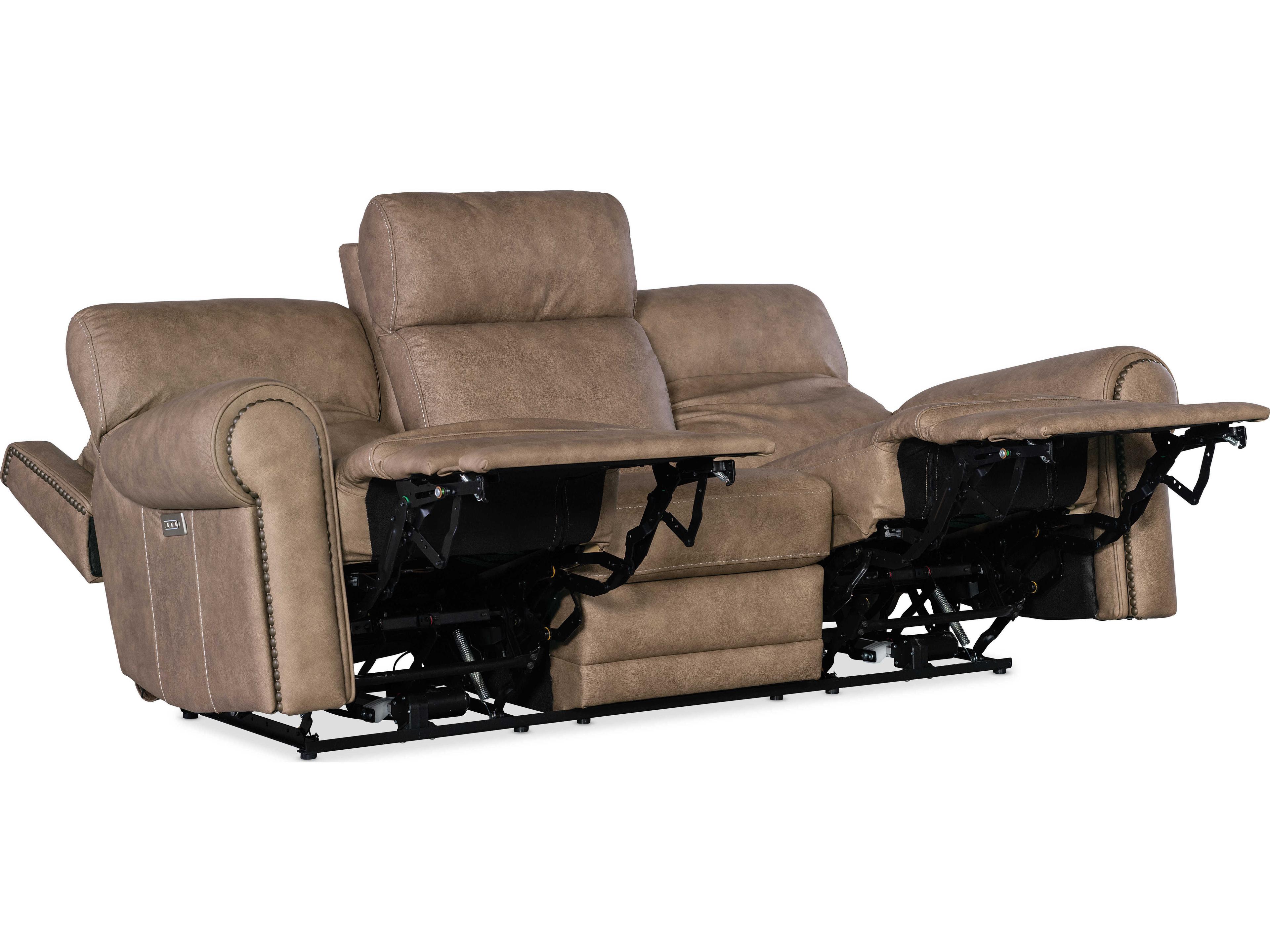 Hooker Furniture Duncan Power Kalahari Camel Brown Leather Sofa with Headrest & Lumbar