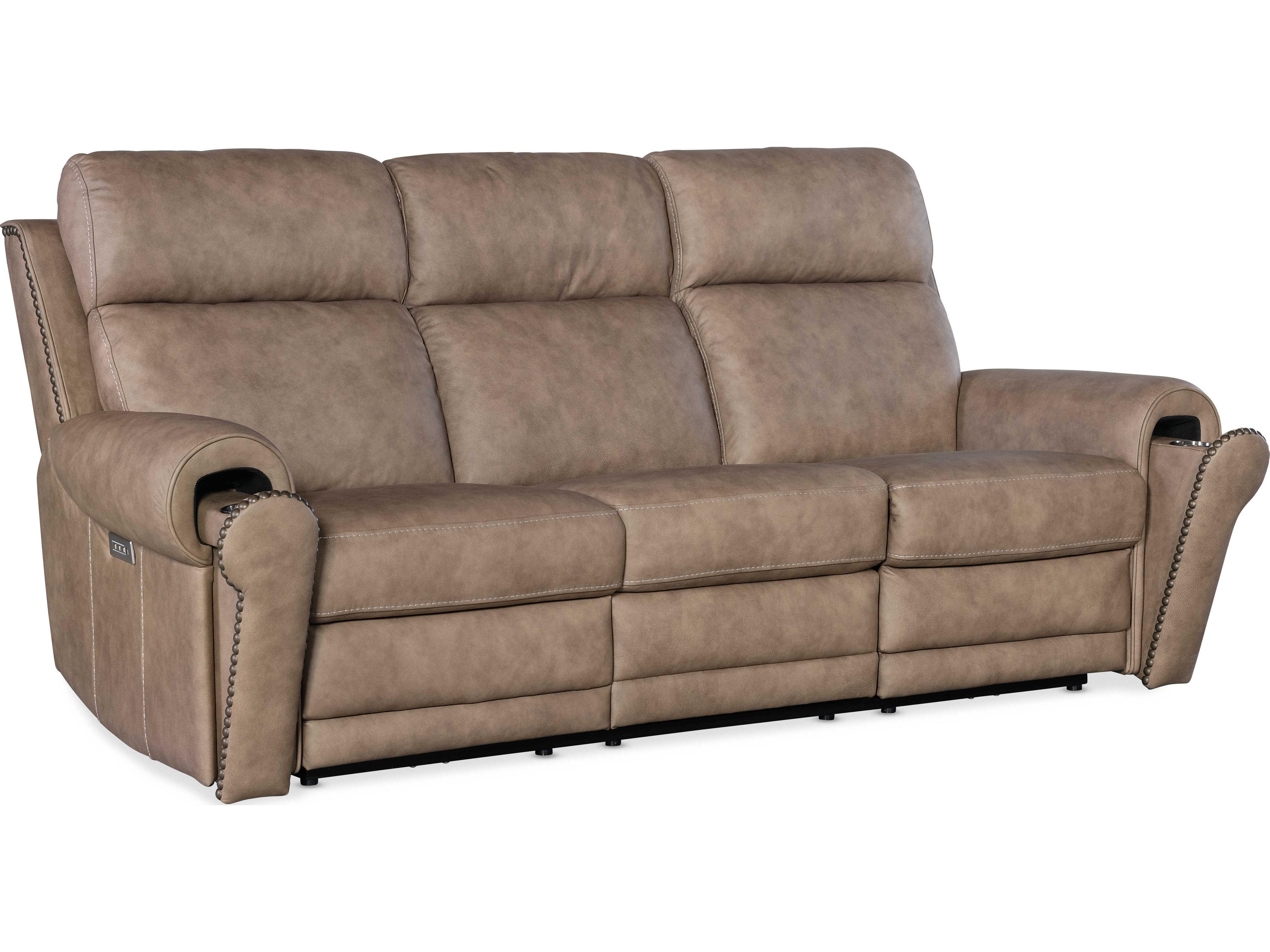 Hooker Furniture Duncan Power Kalahari Camel Brown Leather Sofa with Headrest & Lumbar