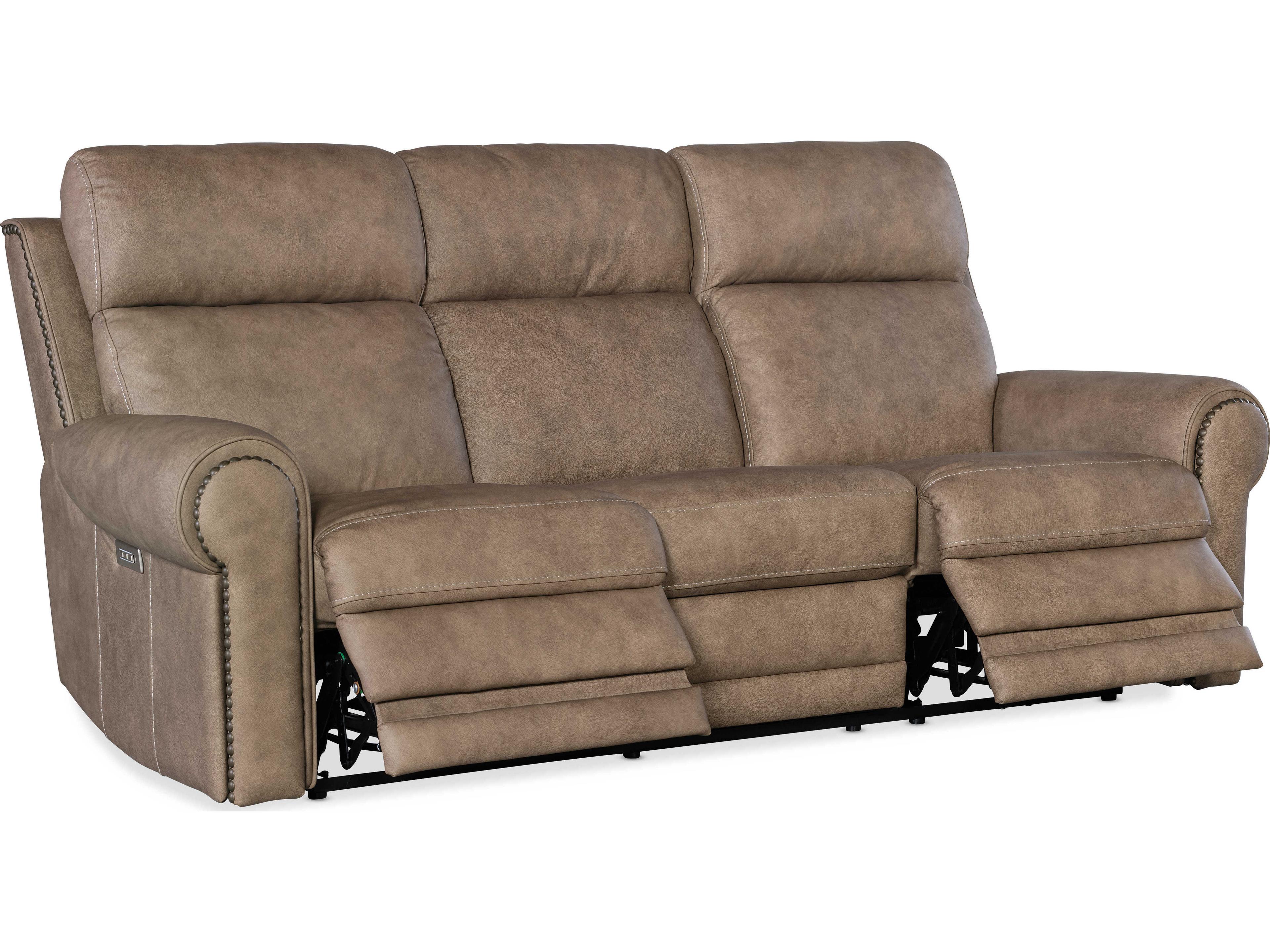 Hooker Furniture Duncan Power Kalahari Camel Brown Leather Sofa with Headrest & Lumbar