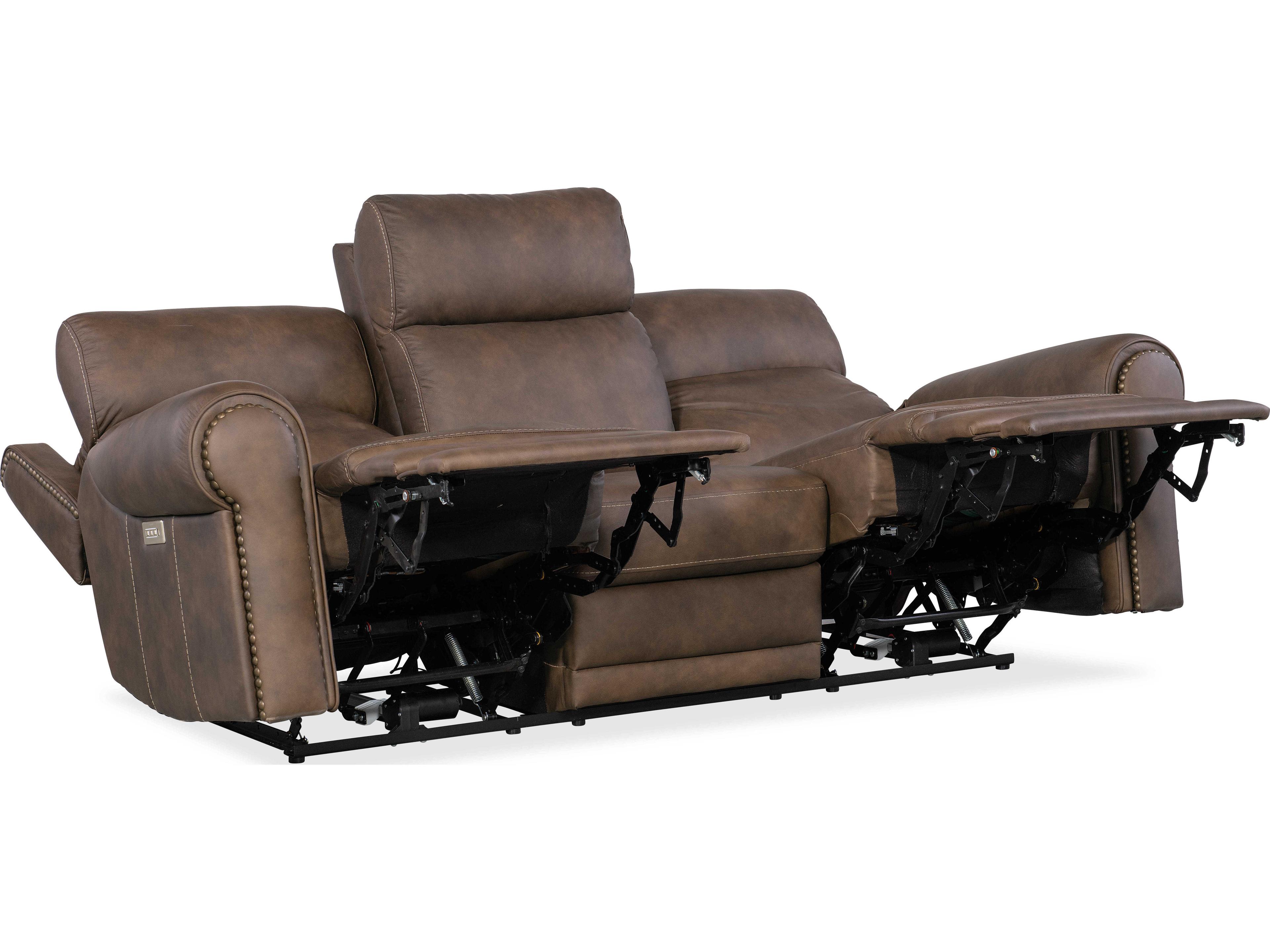 Luxecor Duncan Power Kalahari Bark Brown Leather Sofa with Headrest & Lumbar