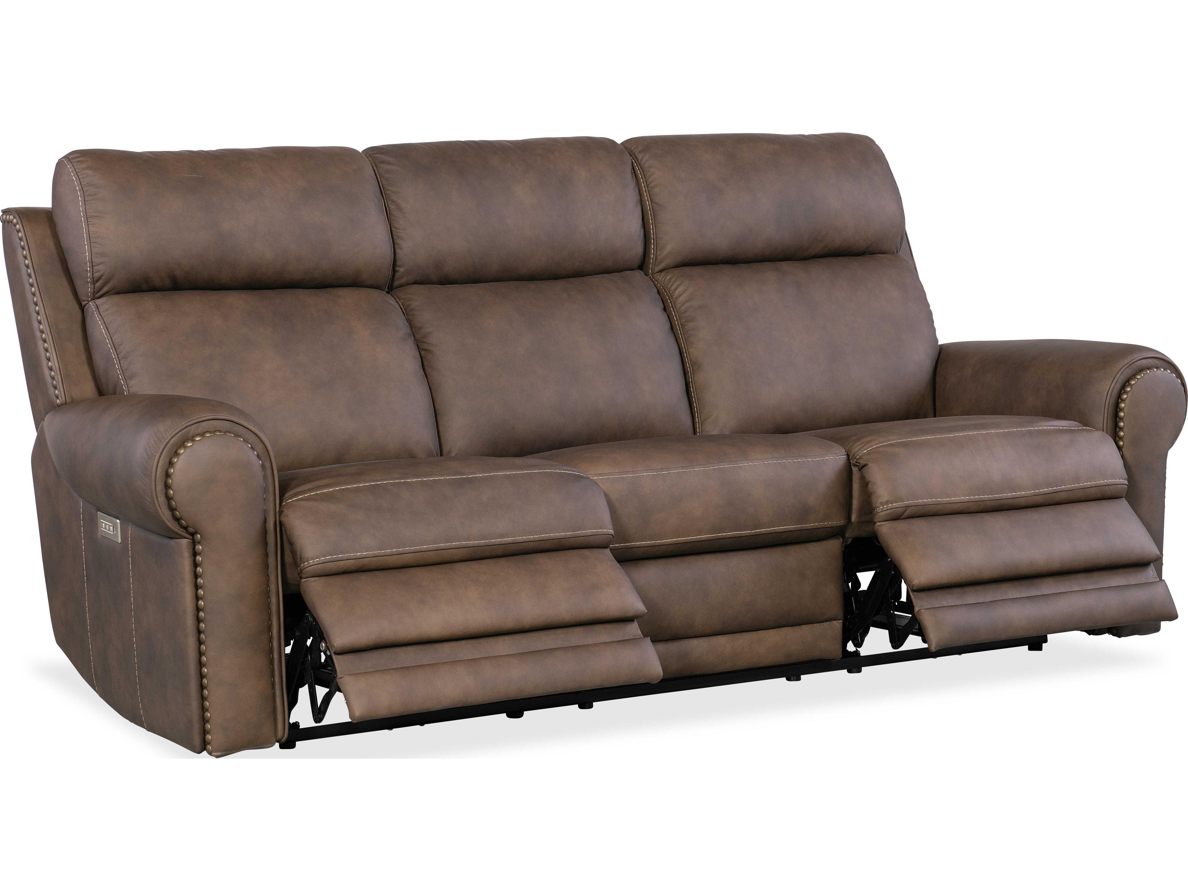 Luxecor Duncan Power Kalahari Bark Brown Leather Sofa with Headrest & Lumbar