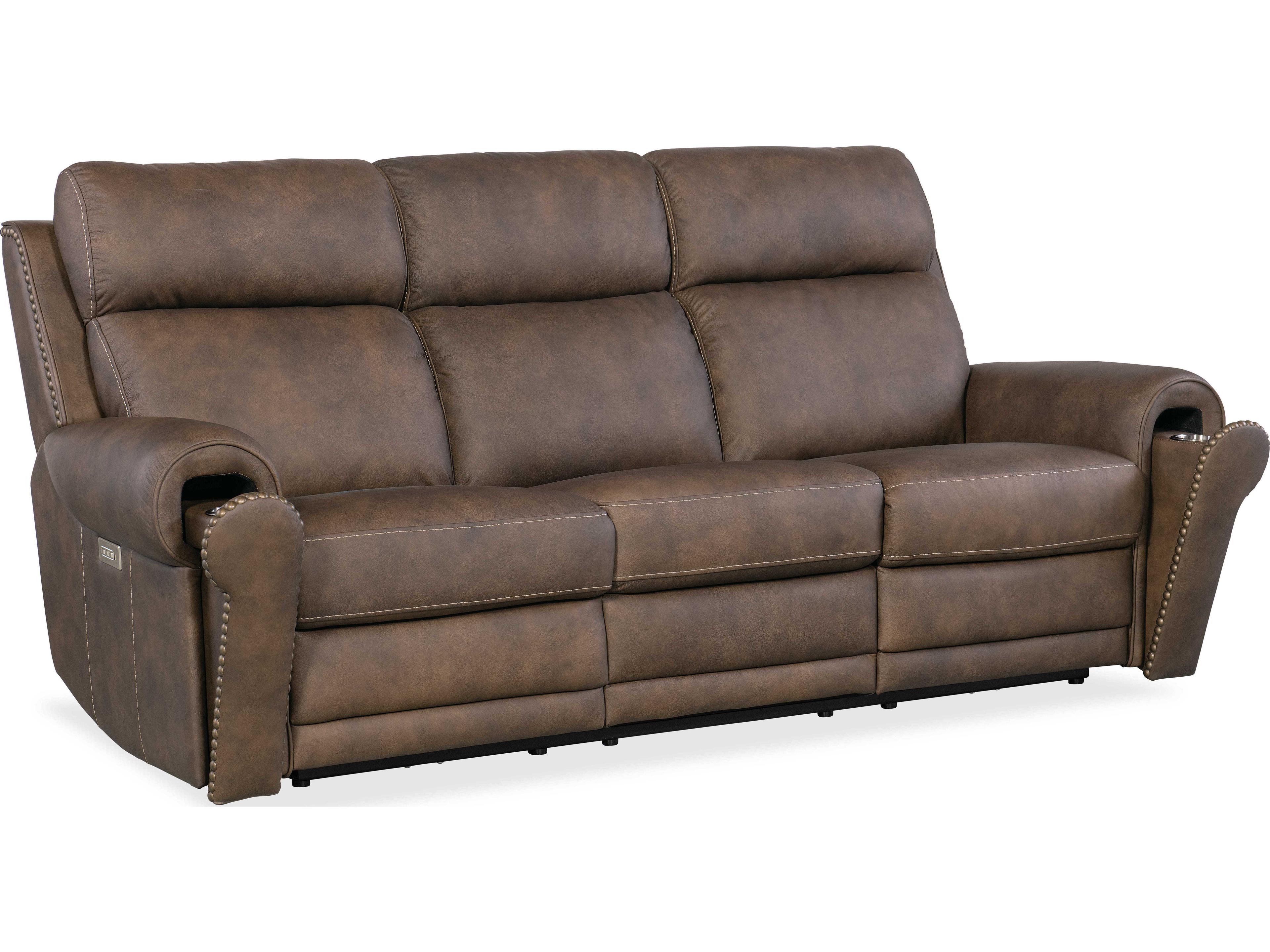 Luxecor Duncan Power Kalahari Bark Brown Leather Sofa with Headrest & Lumbar
