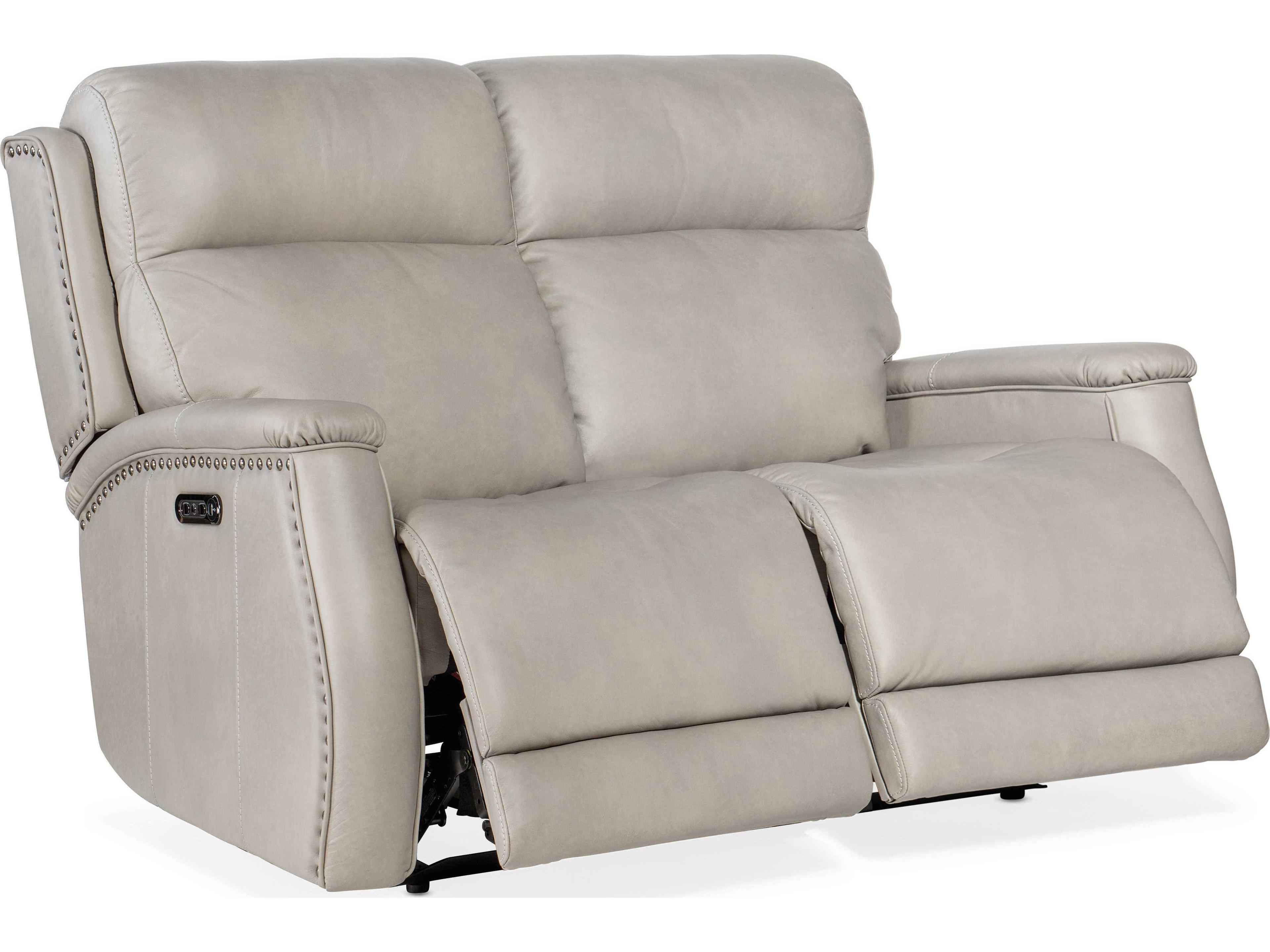 Hooker Furniture Rhea Zero Gravity Power Recline Sahara Ash Gray Leather Loveseat with Headrest