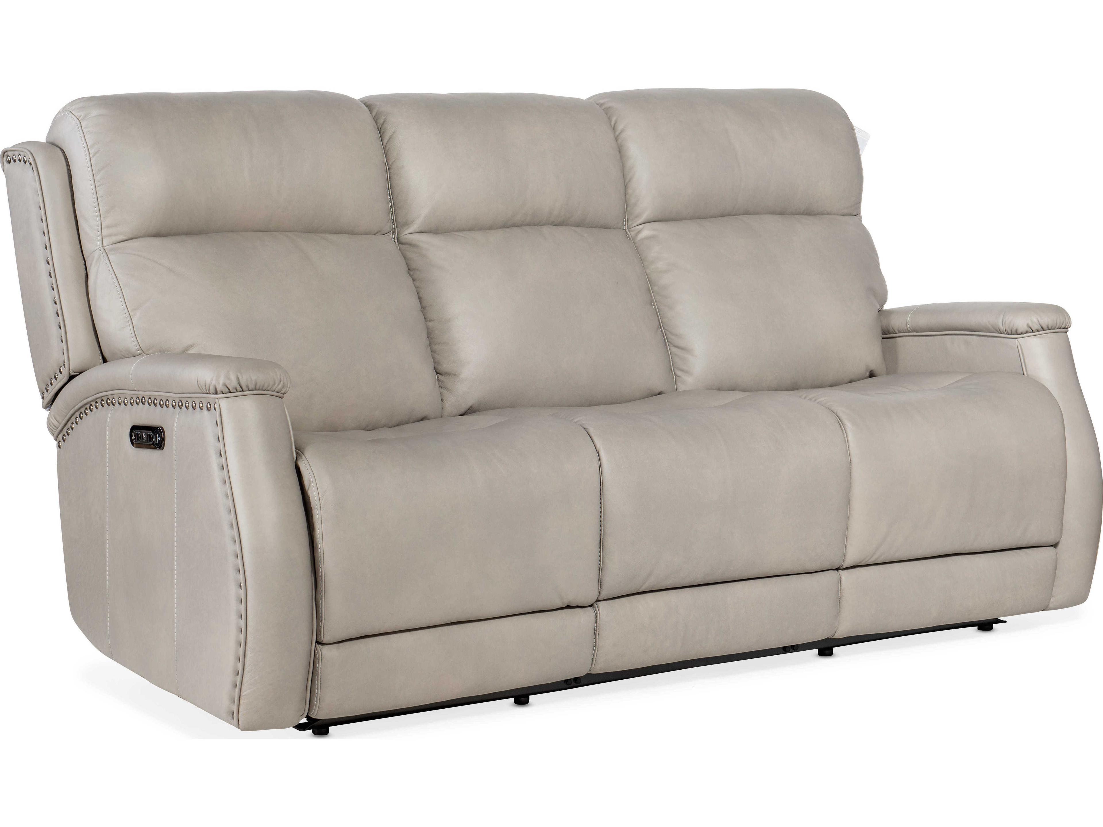Hooker Furniture Rhea Zero Gravity Power Recline Sahara Ash Gray Leather Sofa with Headrest