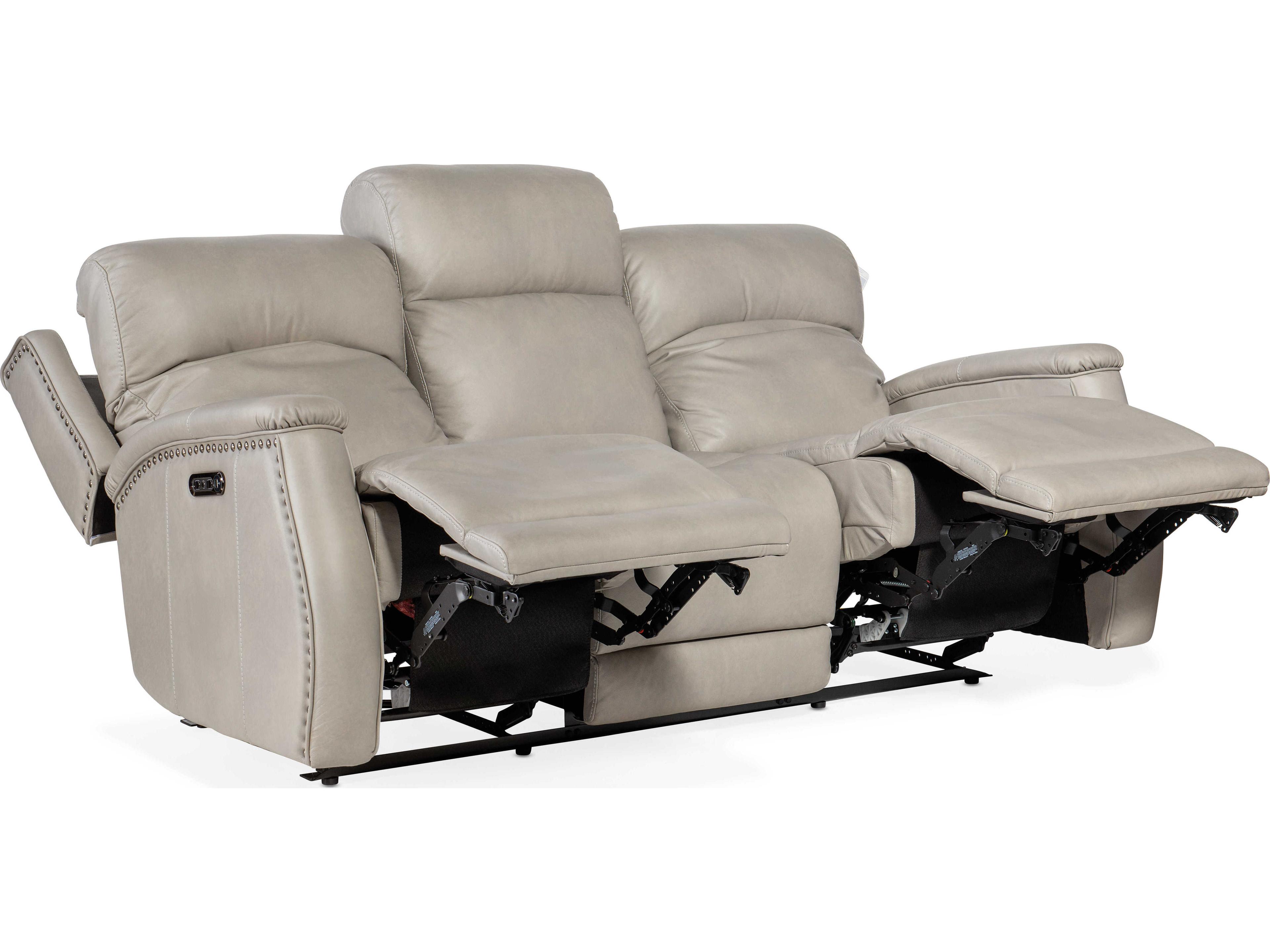 Hooker Furniture Rhea Zero Gravity Power Recline Sahara Ash Gray Leather Sofa with Headrest