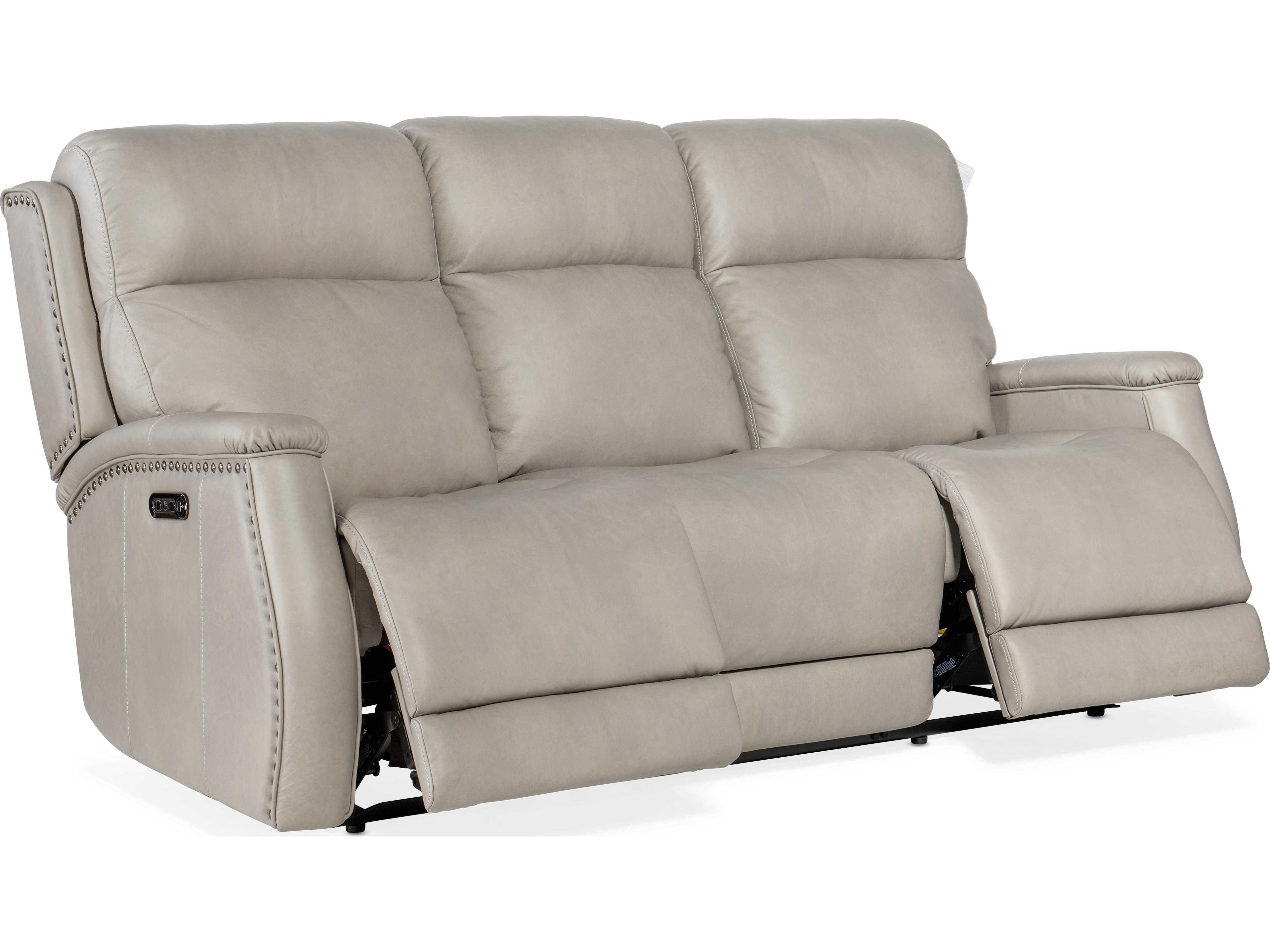 Hooker Furniture Rhea Zero Gravity Power Recline Sahara Ash Gray Leather Sofa with Headrest