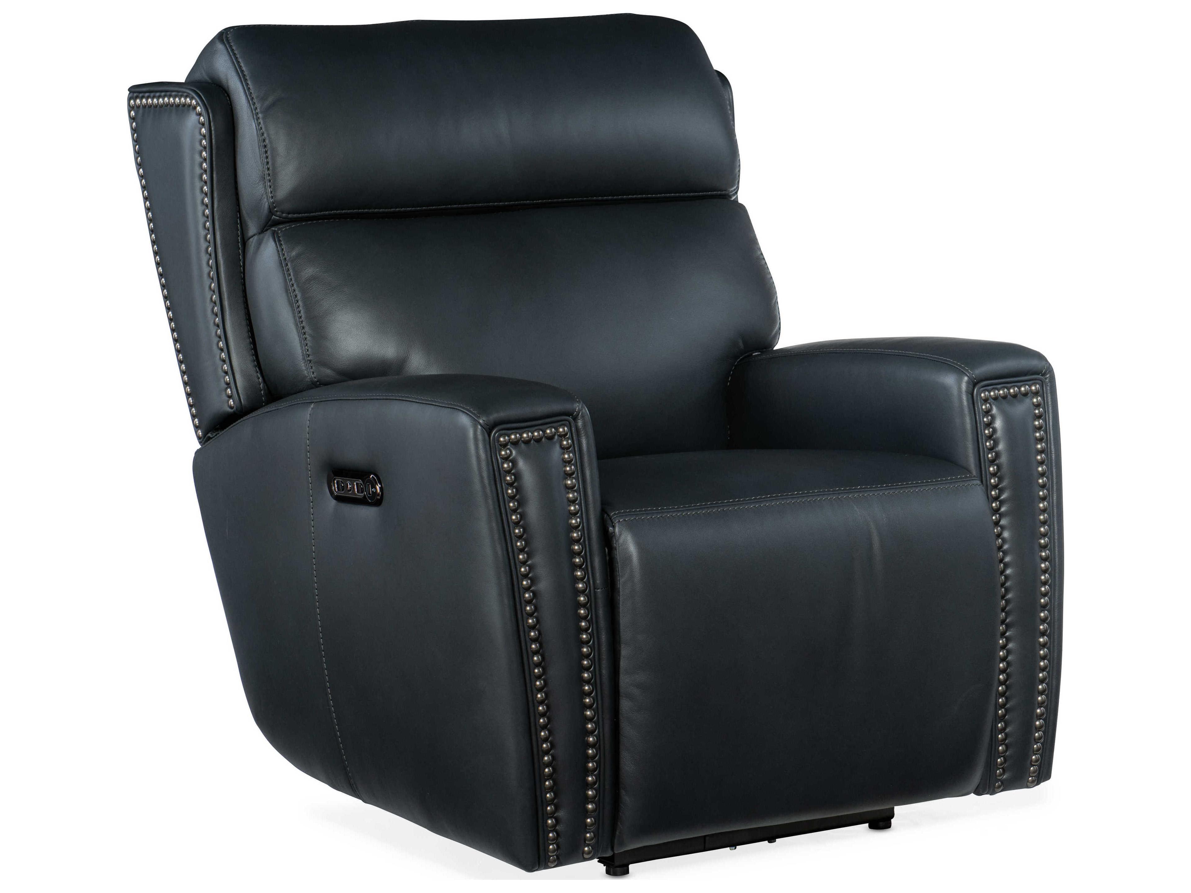 Hooker Furniture Ruthe Zero Gravity Power Salvo Denim Black Leather Recliner with Headrest