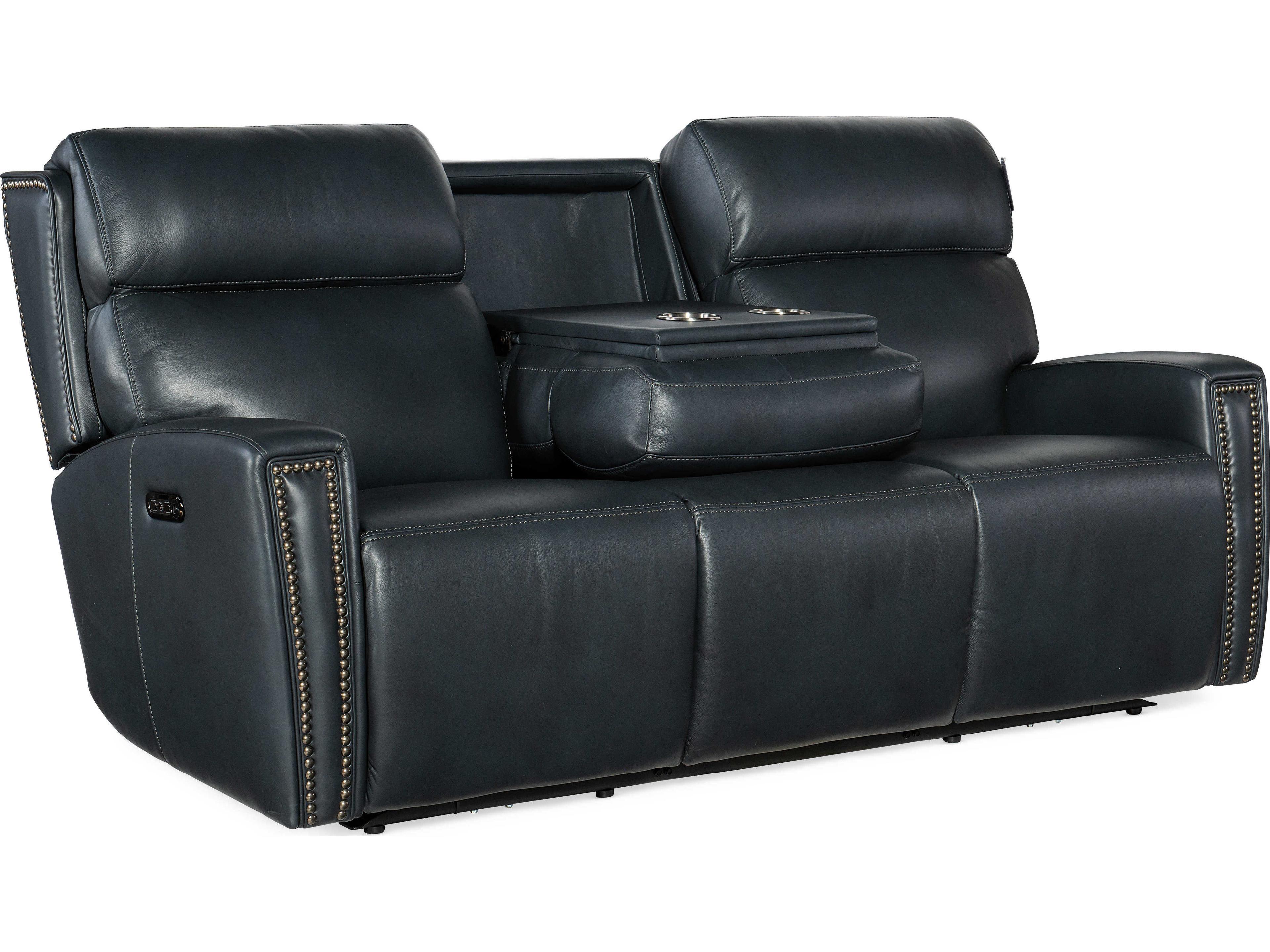 Luxecor Ruthe Zero Gravity Power Recline Salvo Denim Black Leather Sofa with Headrest & Hidden Console