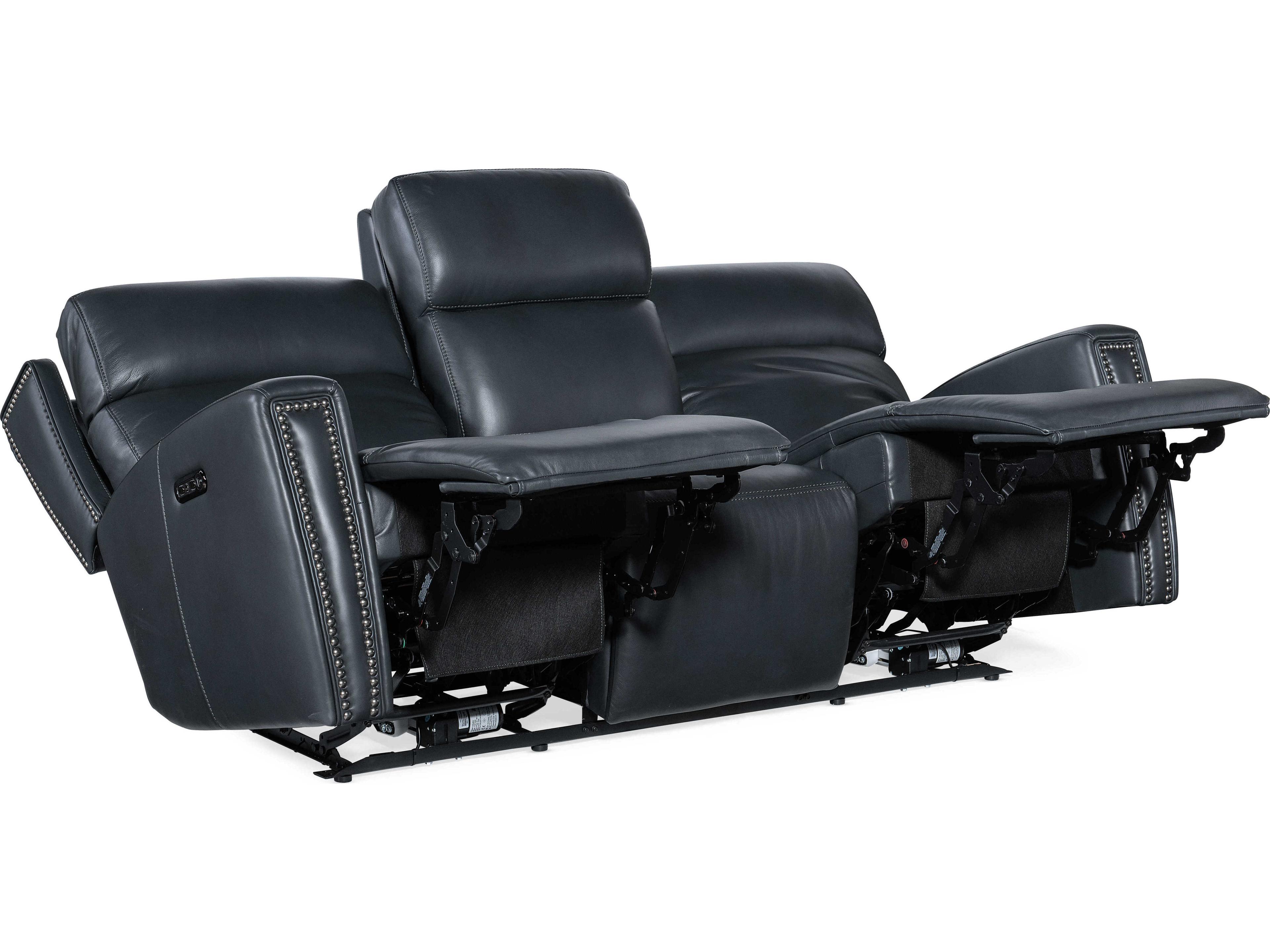 Luxecor Ruthe Zero Gravity Power Recline Salvo Denim Black Leather Sofa with Headrest & Hidden Console