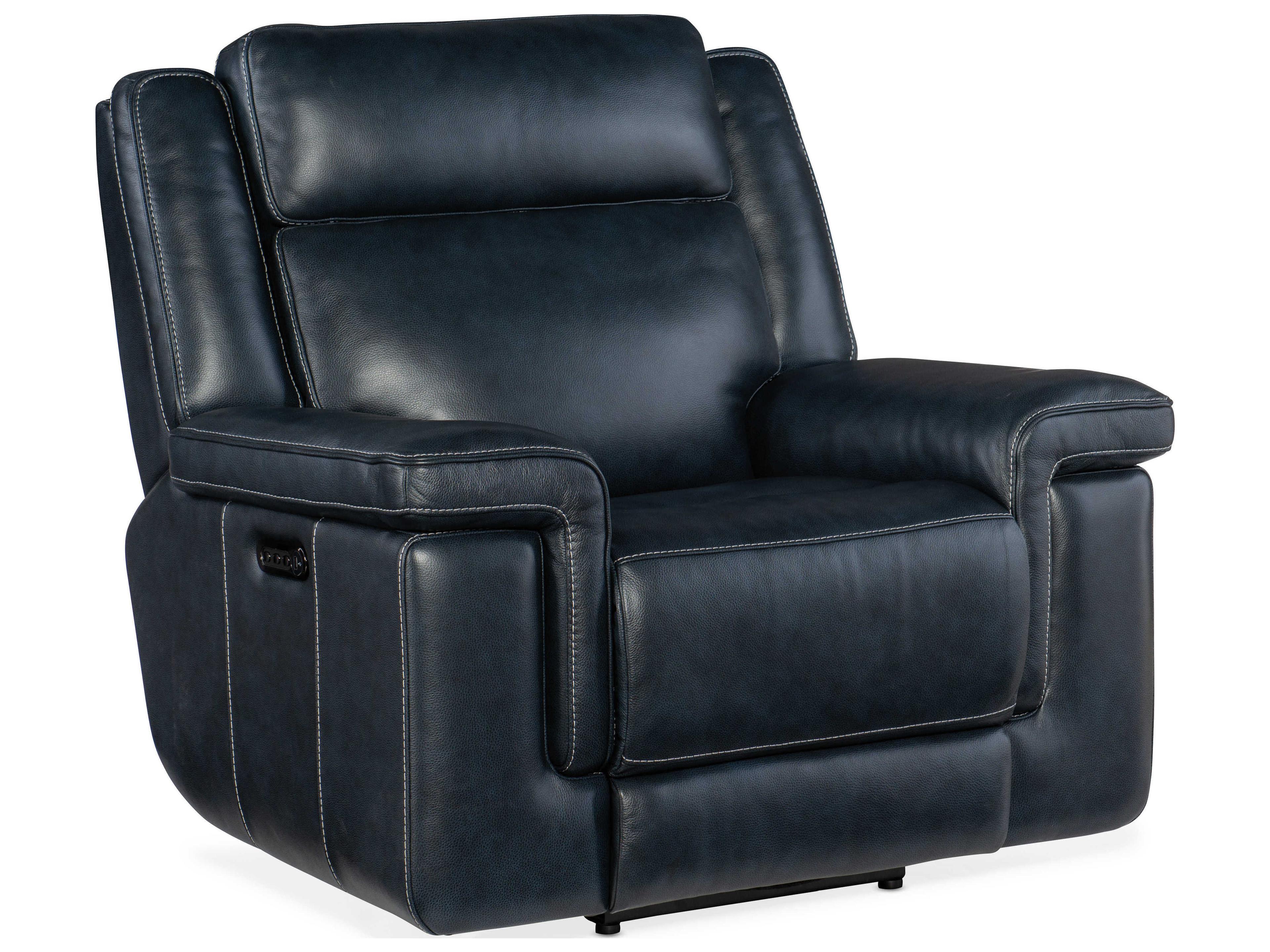 Luxecor Montel Lay Flat Power Cosmos Cobalt Black Leather Recliner with Headrest & Lumbar