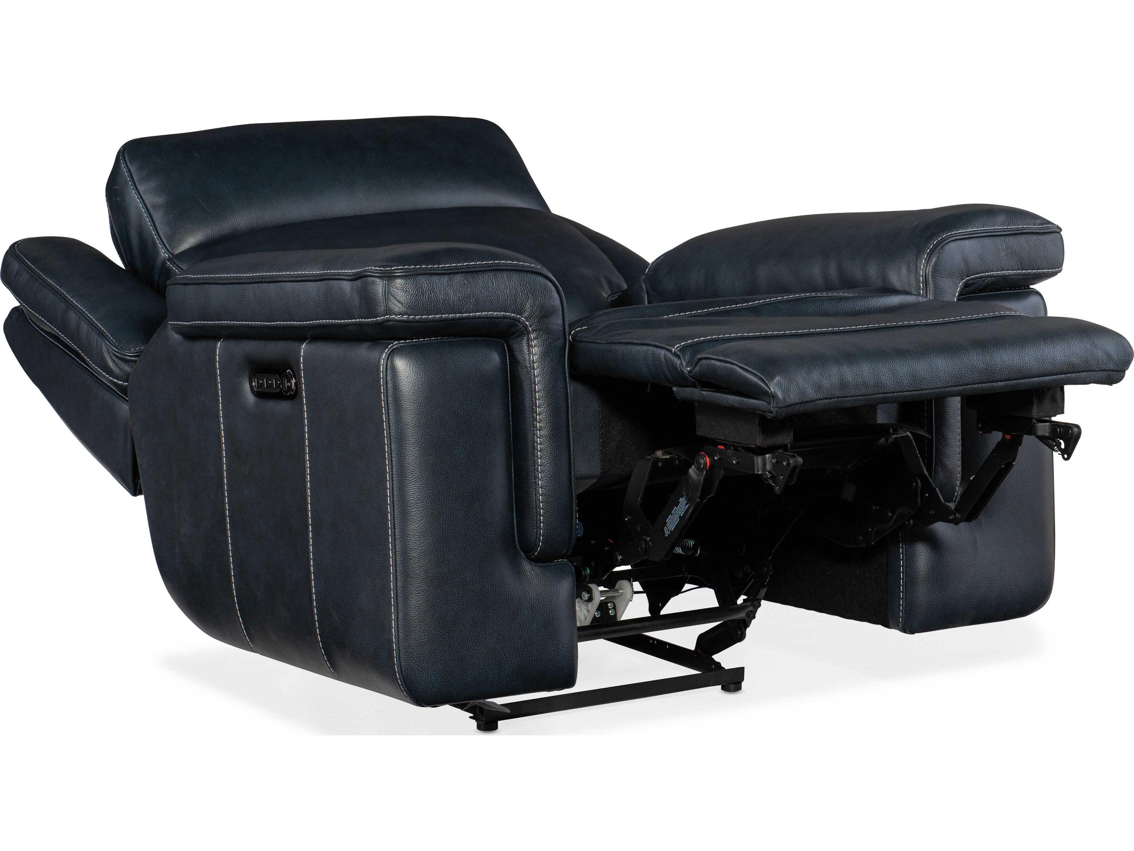 Luxecor Montel Lay Flat Power Cosmos Cobalt Black Leather Recliner with Headrest & Lumbar