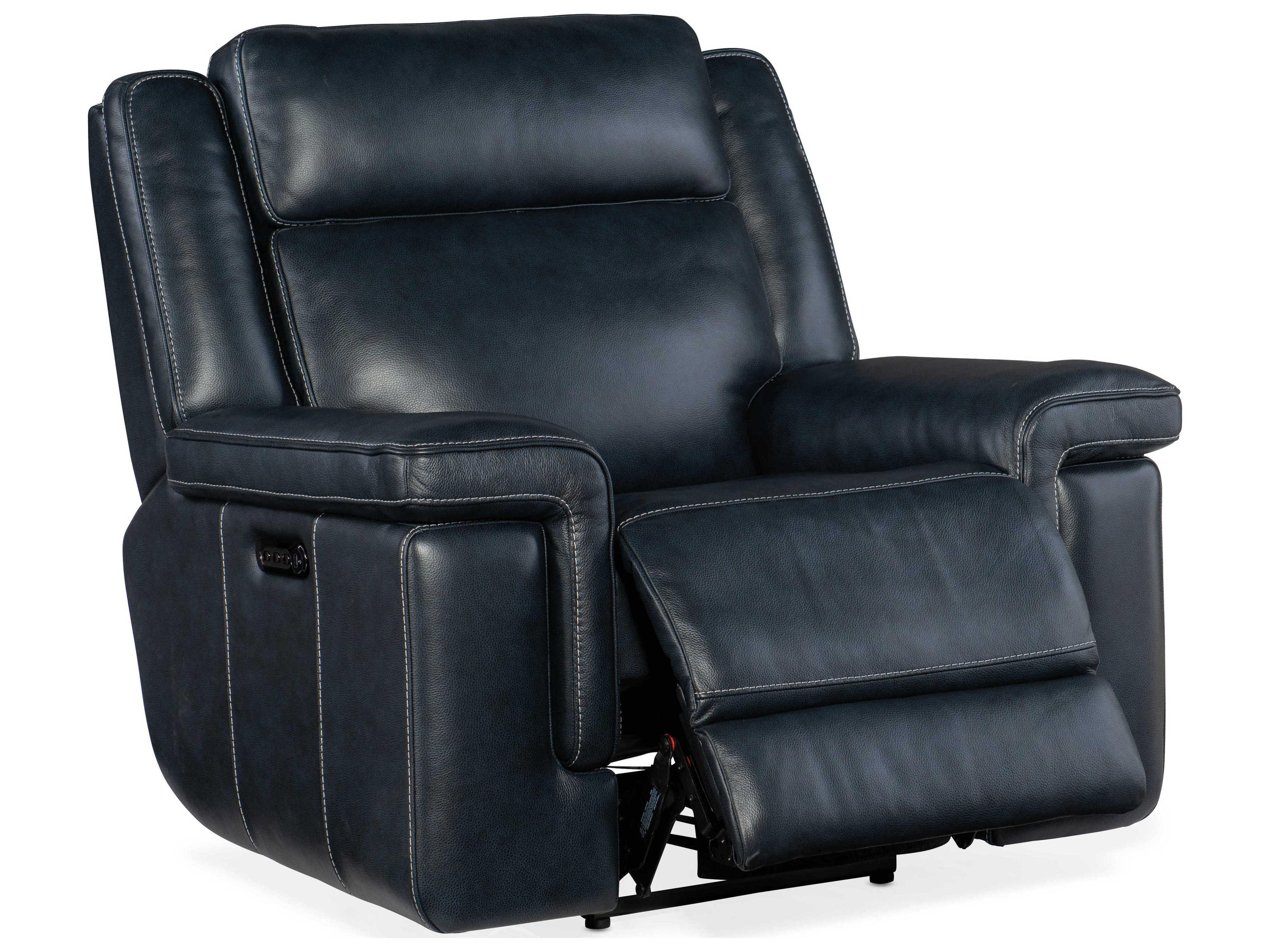 Luxecor Montel Lay Flat Power Cosmos Cobalt Black Leather Recliner with Headrest & Lumbar