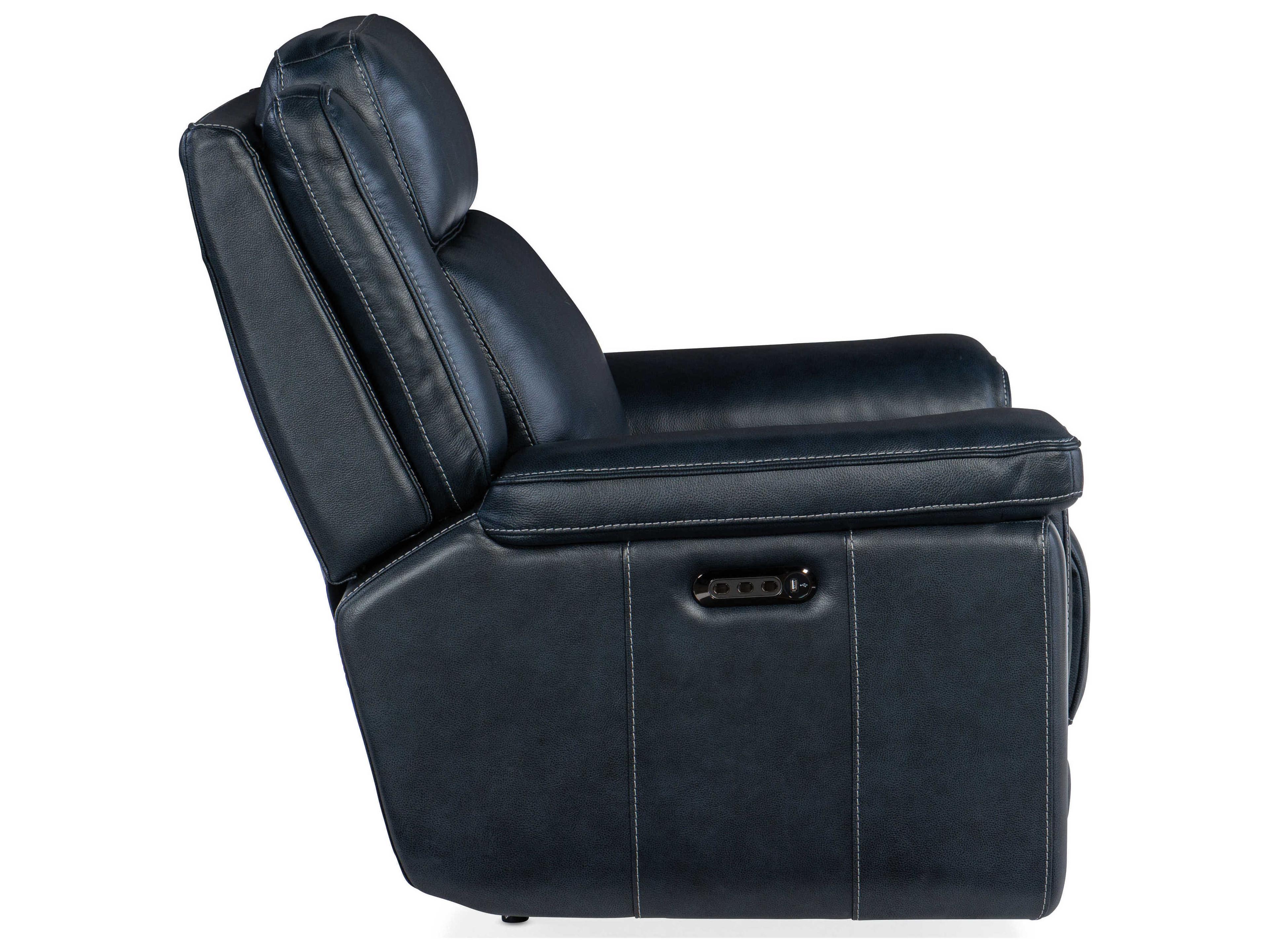 Luxecor Montel Lay Flat Power Cosmos Cobalt Black Leather Recliner with Headrest & Lumbar