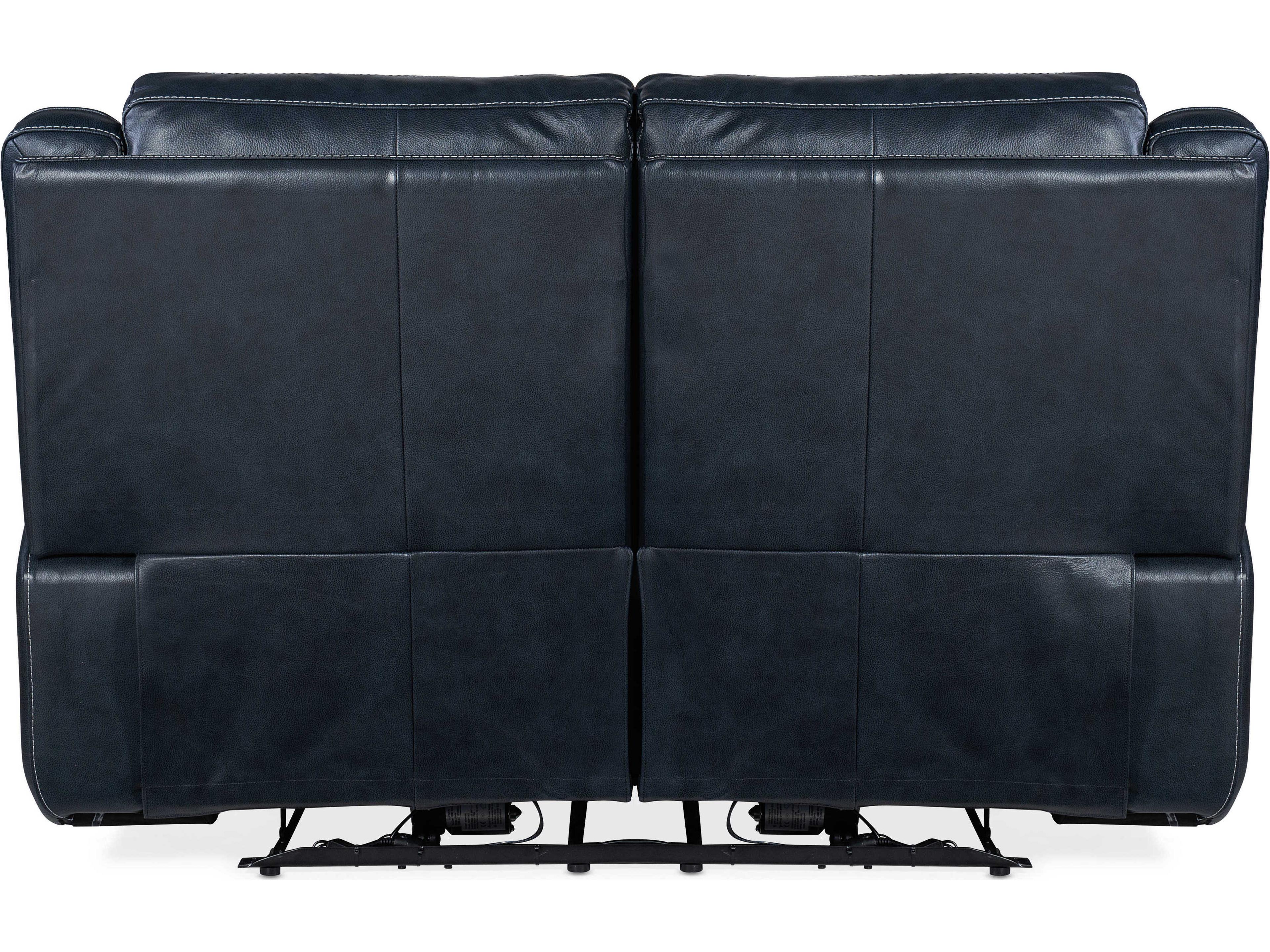 Hooker Furniture Montel Lay Flat Power Cosmos Cobalt Black Leather Loveseat with Headrest & Lumbar