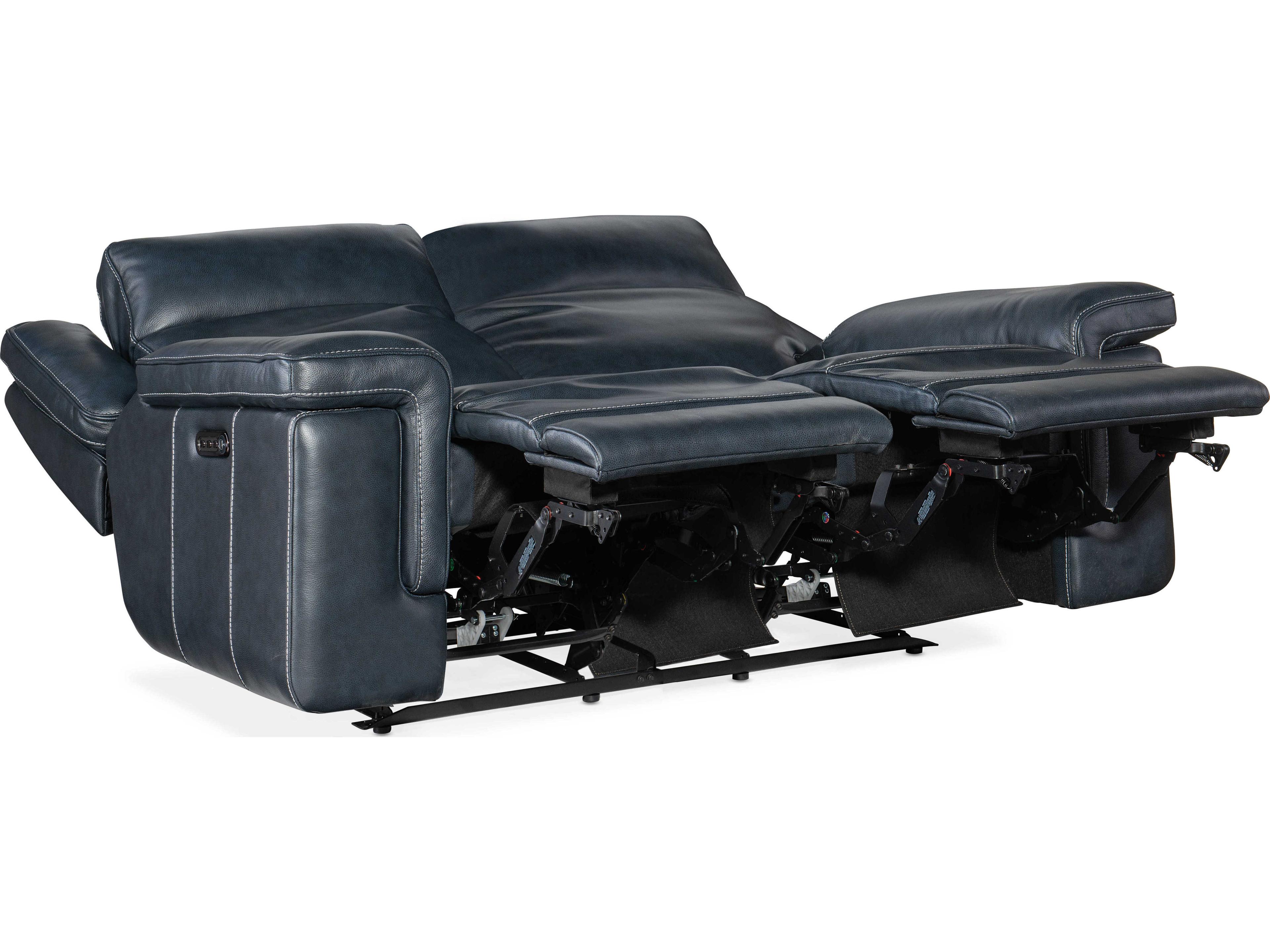 Hooker Furniture Montel Lay Flat Power Cosmos Cobalt Black Leather Loveseat with Headrest & Lumbar