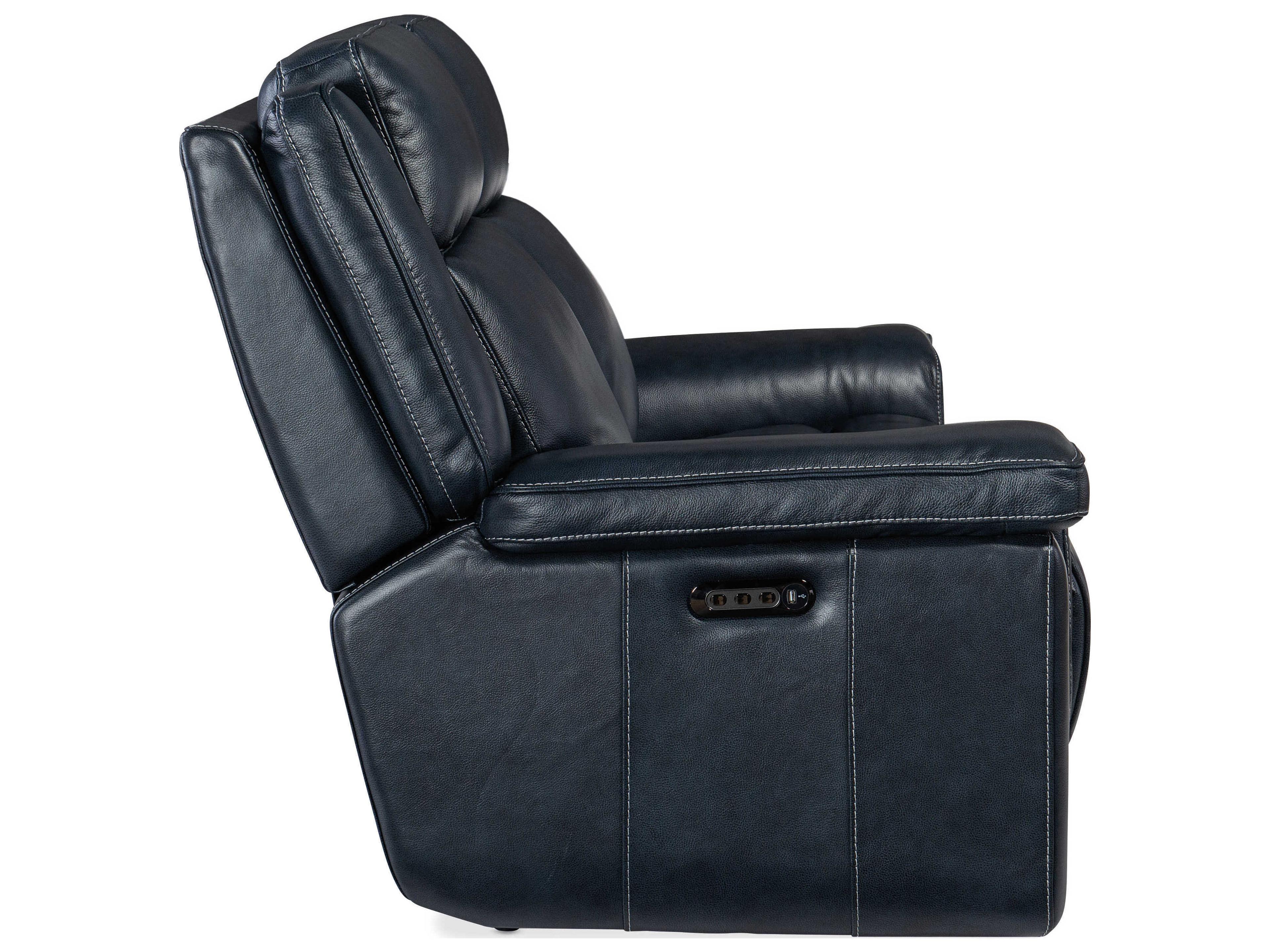 Hooker Furniture Montel Lay Flat Power Cosmos Cobalt Black Leather Loveseat with Headrest & Lumbar