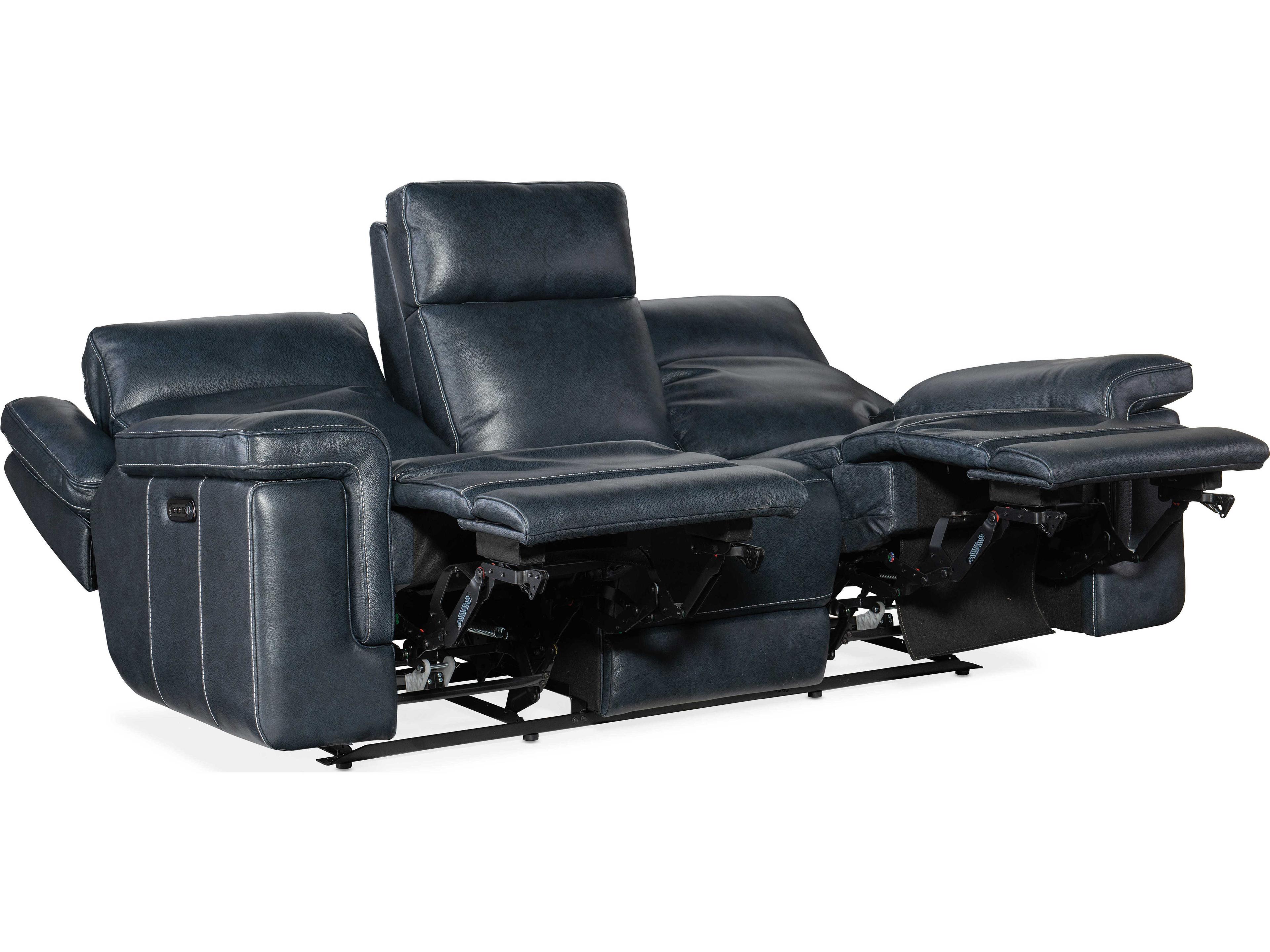 Luxecor Montel Lay Flat Power Cosmos Cobalt Black Leather Sofa with Headrest & Lumbar