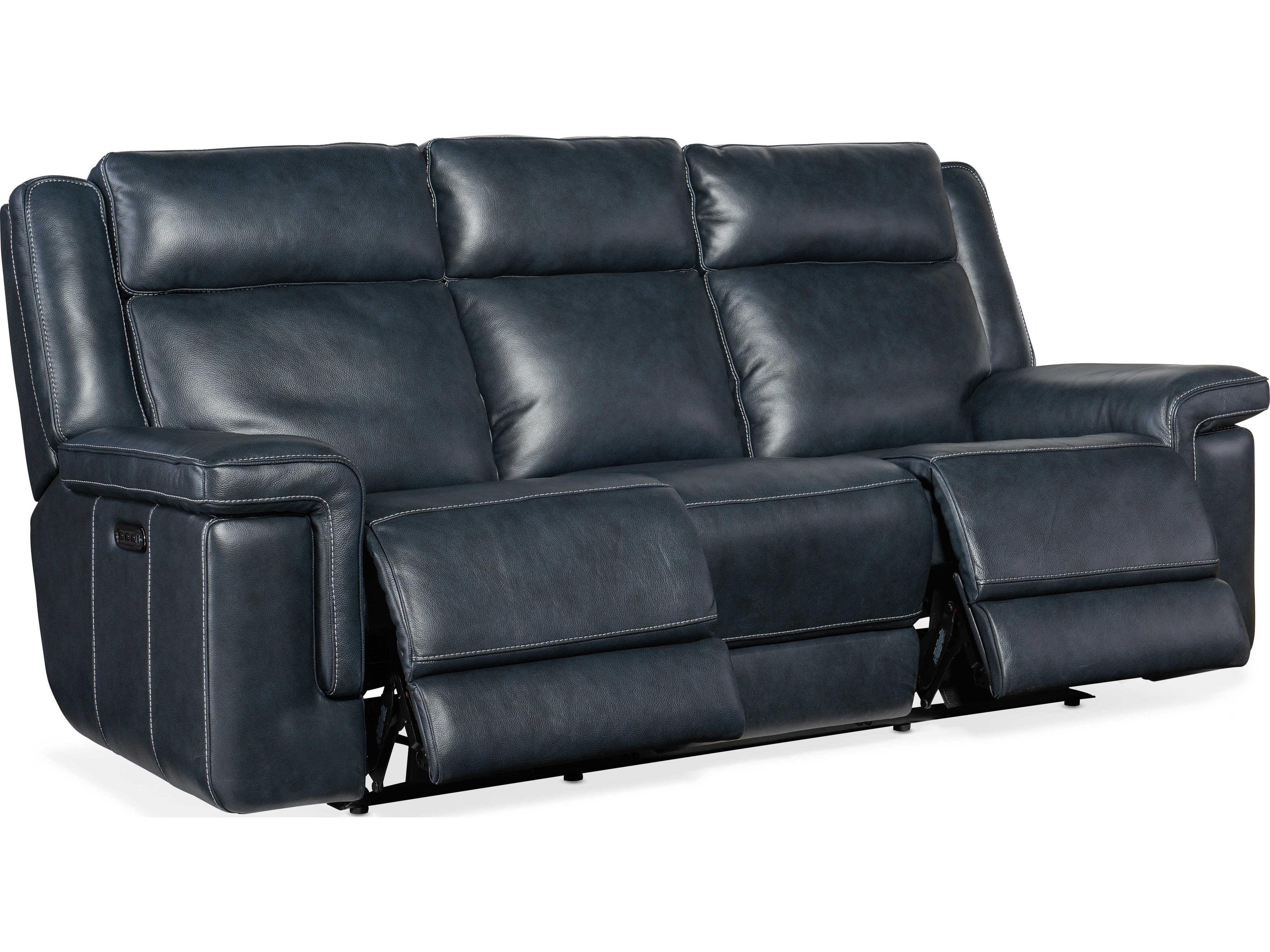 Luxecor Montel Lay Flat Power Cosmos Cobalt Black Leather Sofa with Headrest & Lumbar